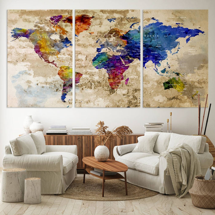 Watercolor World Map Canvas Print World Map Wall Art Great Design Great Gift Idea