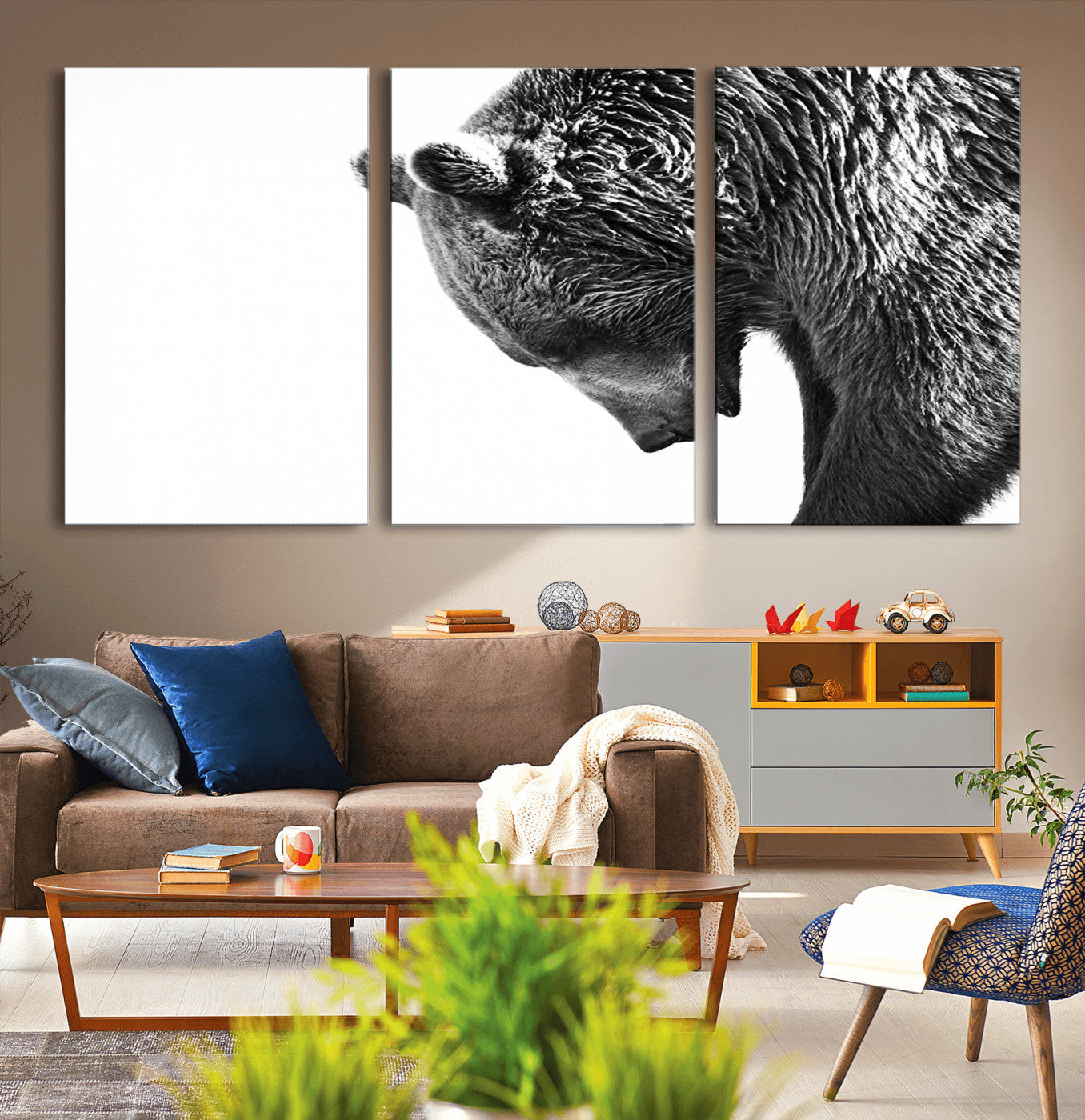 35398-MGV-CV-36X24-Black and White Grizzly 399 Bear Canvas Print Wall Art | Large Wildlife Canvas Print for Living