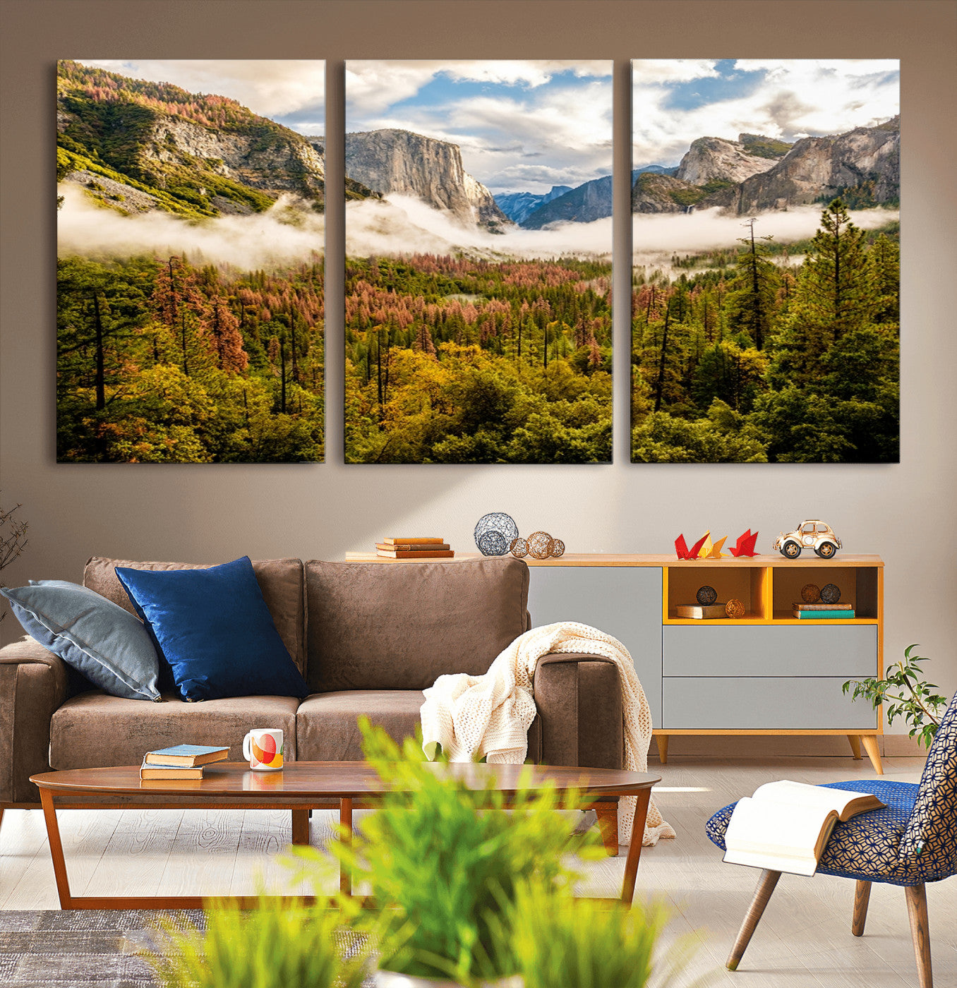 74645-MGV-CV-36X24-Half Dome Yosemite Canvas Wall Art – Majestic Triptych Landscape Print – National Park Nature Decor