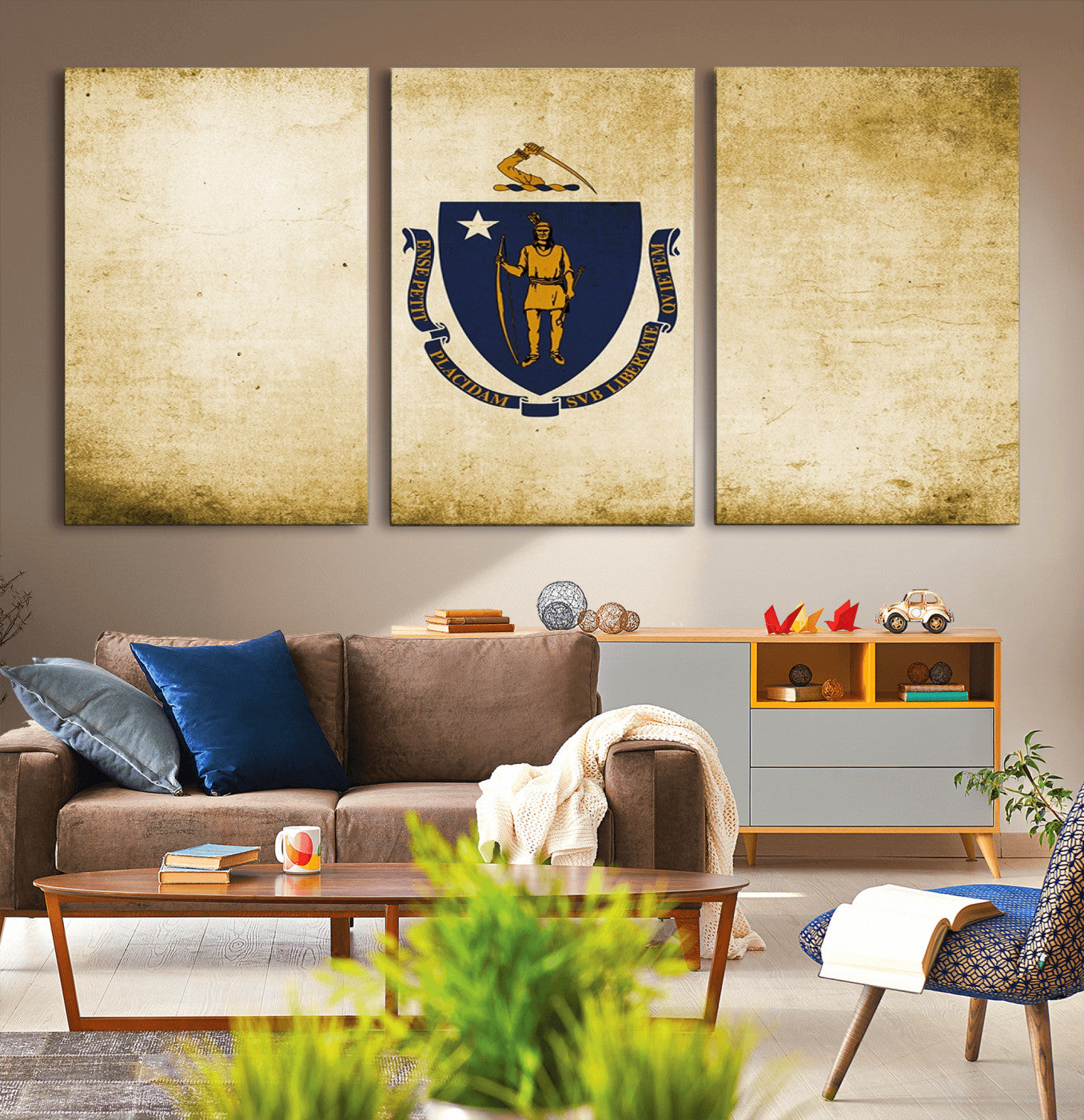37316-MGV-CV-36X24-Massachusetts Flag Wall Art Canvas Print
