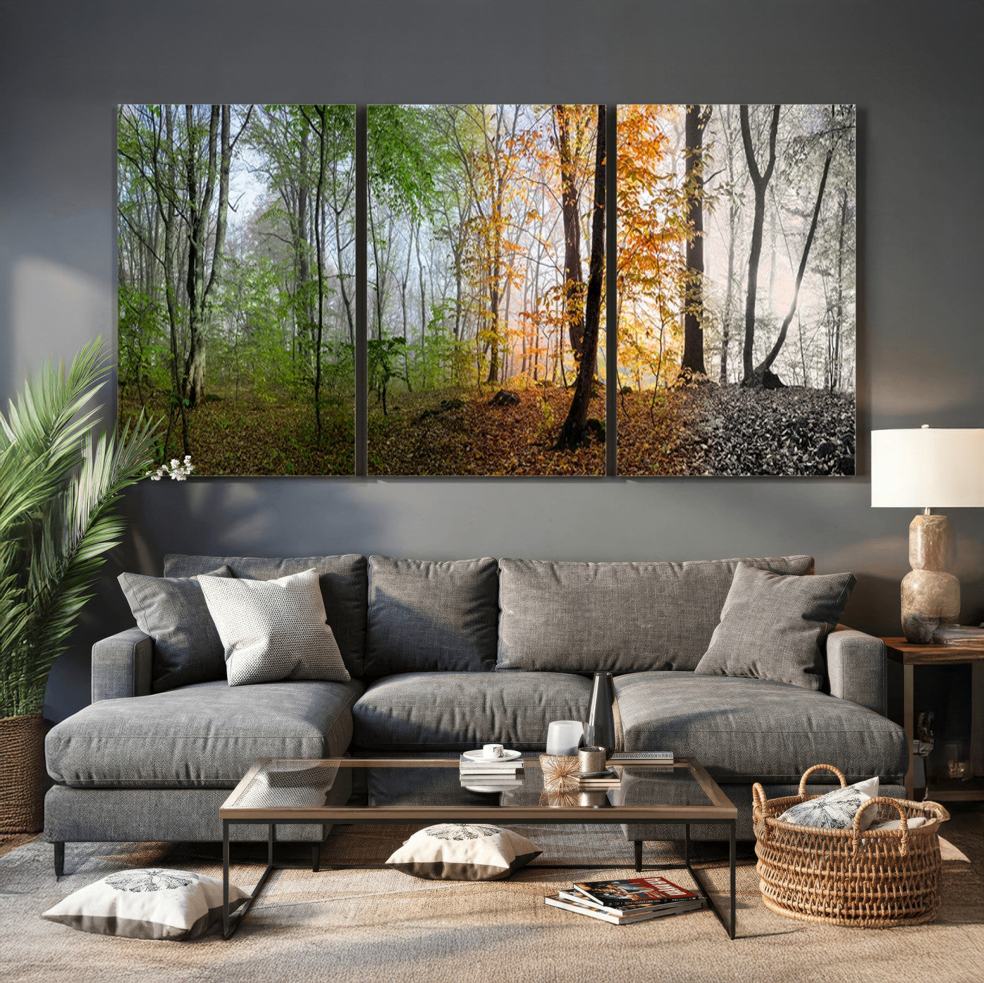 95317-MGV-CV-36X24 - Four Seasons Wall Art Forest Canvas Print – Triptych Seasonal Nature Print – Landscape Decor for Living Room