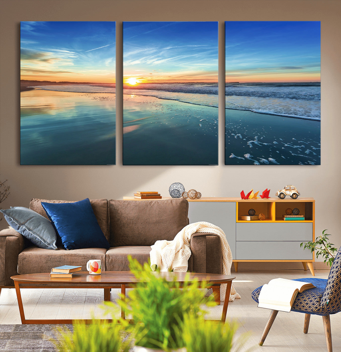 MGV-CV-60X30-3P - Blue Sky and Beach Wall Art Canvas Print