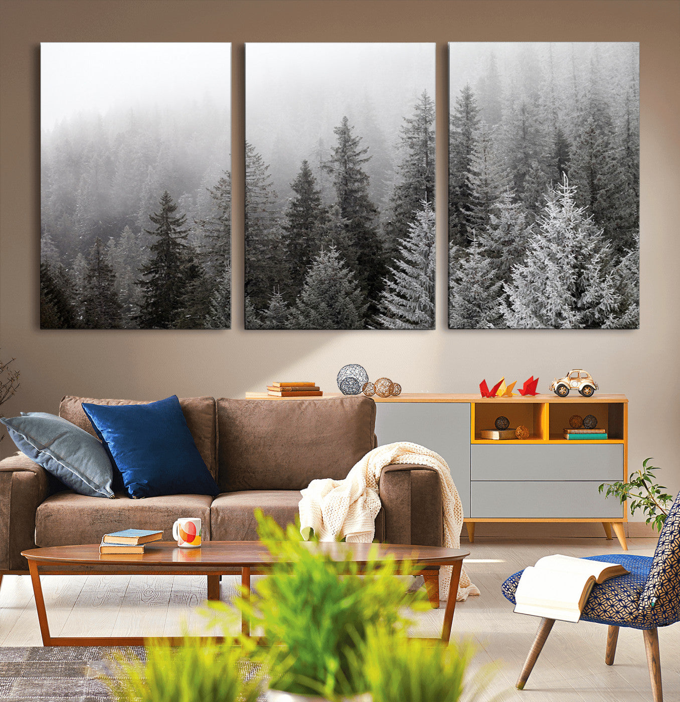 20552-MGV-CV-36X24-Big Foggy Forest and Misty Trees Forest Wall Art Canvas Print