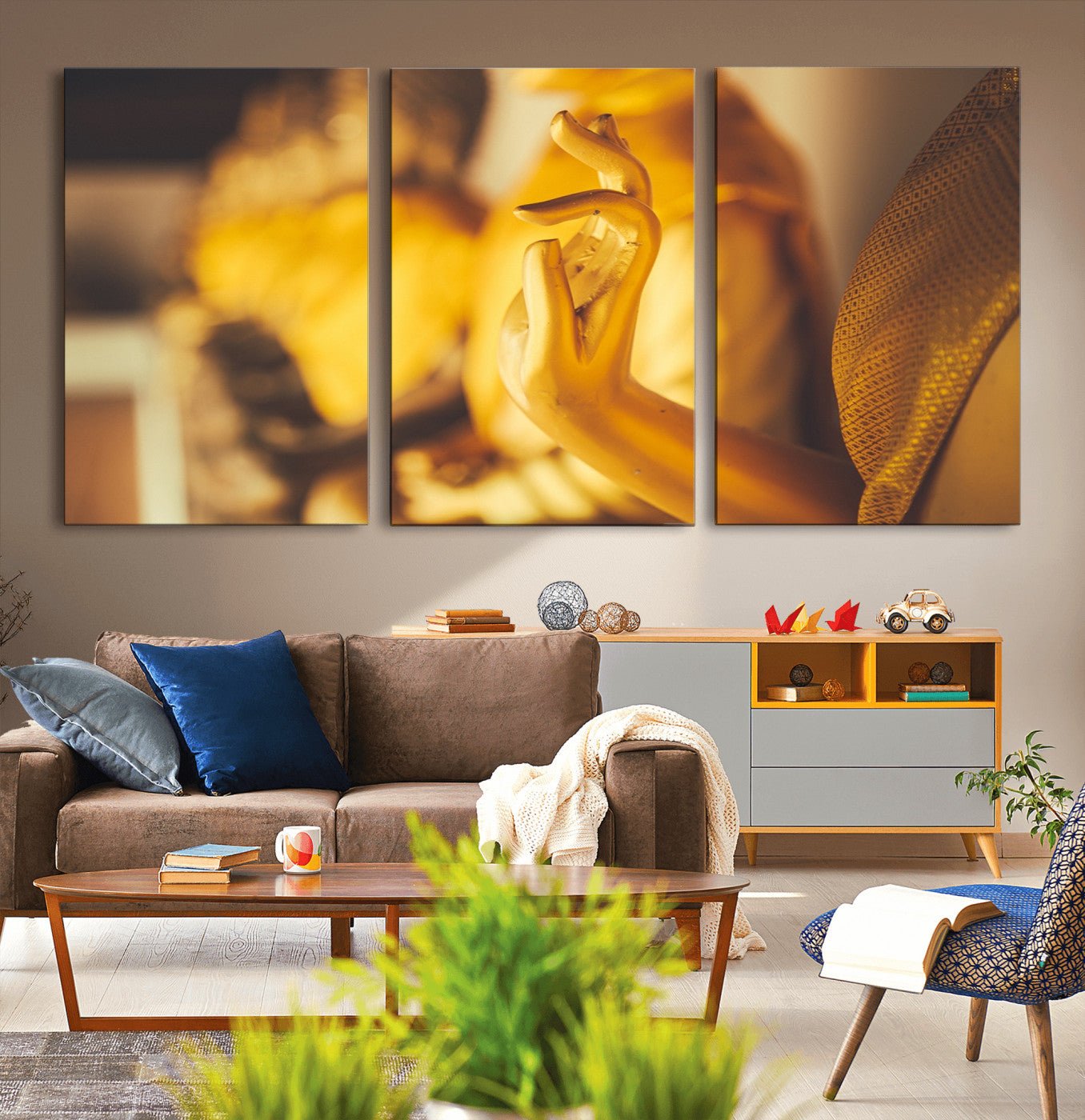 30728-MGV-CV-36X24-Gold Buddha Statue Hands Wall Art Canvas Print