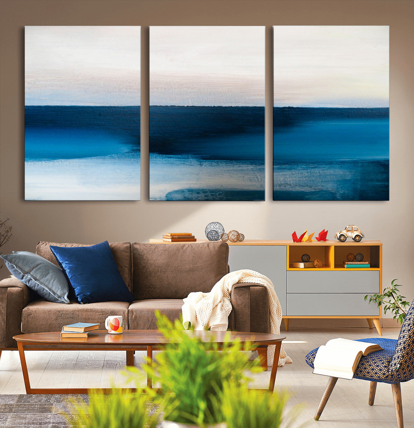 MGV-CV-60X30-3P - Dark Blue Abstract Wall Art Canvas Print
