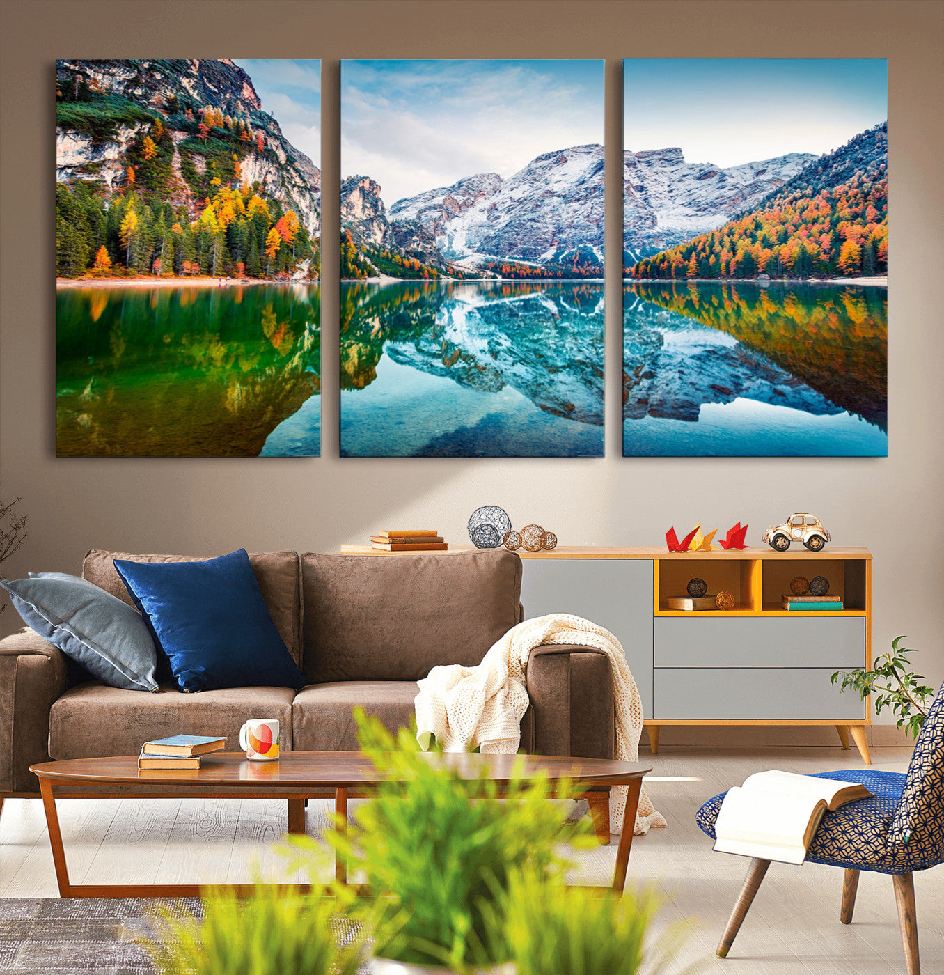 -Spectacular autumn view of Braies Lake Wall Art Canvas Print