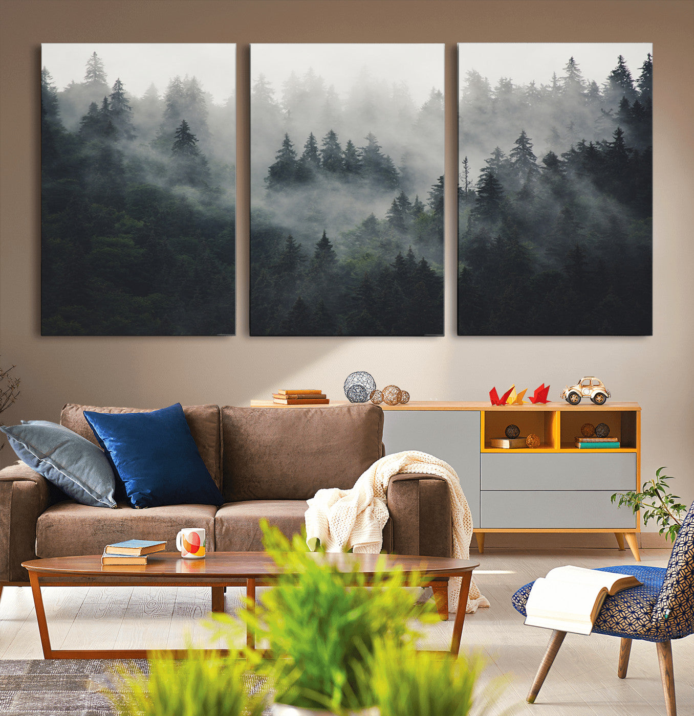 MGV-CV-60X30-3P - Nature Wall Decor - Serene Triptych Nature Print – Woodland Landscape Decor for Living Room or