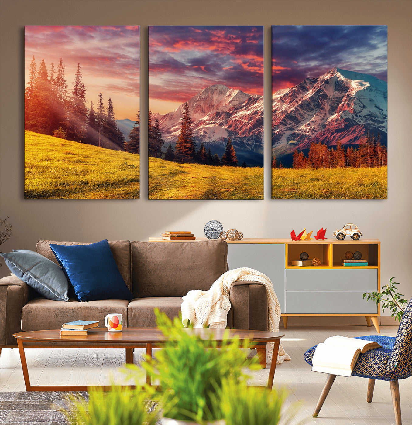 48448-MGV-CV-36X24-Mountain and Daylight Red Sunset Wall Art Canvas Print