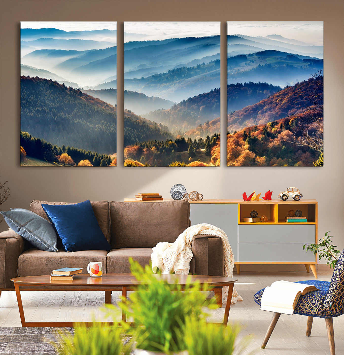 MGV-CV-60X30-3P - Mountains Forest Autumn Wall Art Canvas Print