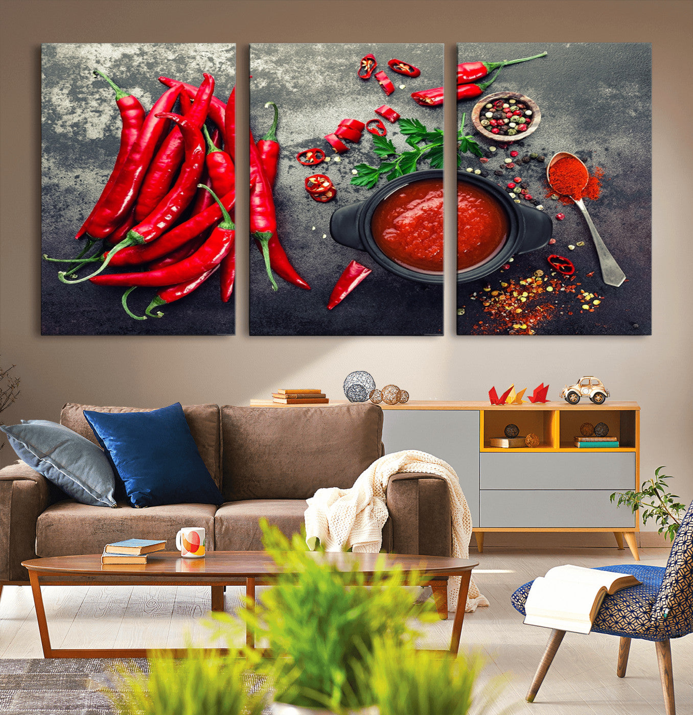 10860-MGV-CV-36X24-Red Chili Peppers Wall Art Kitchen Artwork Canvas Print