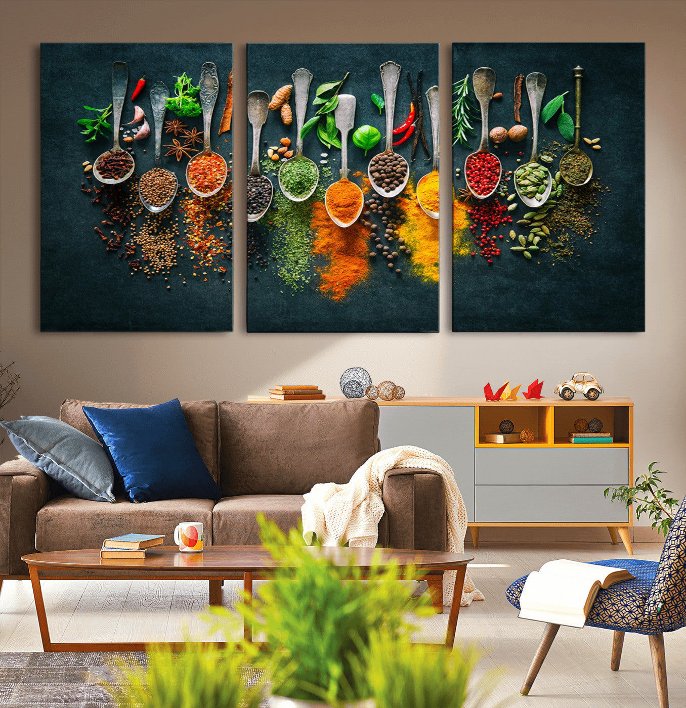 52202-MGV-CV-36X24-Colorful Spices Canvas Wall Art – Vibrant Kitchen Decor Triptych – Culinary Art Print for Dining