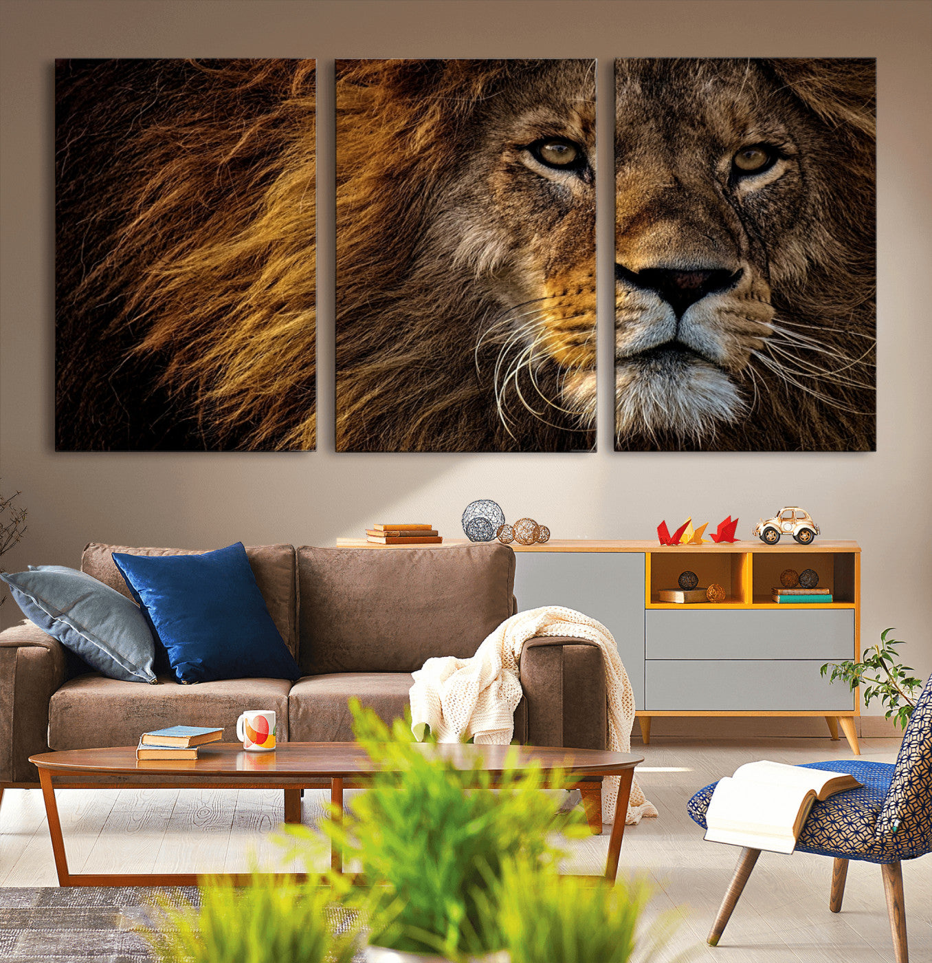 98665-MGV-CV-36X24-Mighty Lion Wall Art Canvas Print – Majestic Animal Portrait Artwork for Home, Office, Living Room, Guest Room