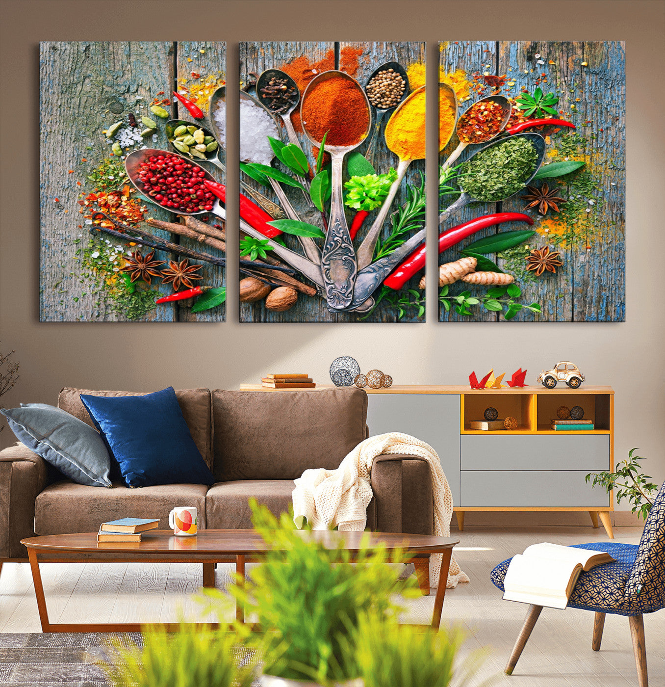 -Kitchen Wall Art Print - Spoonful of Spices Cooking Wall Art Canvas Print - Vibrant Kitchen Decor