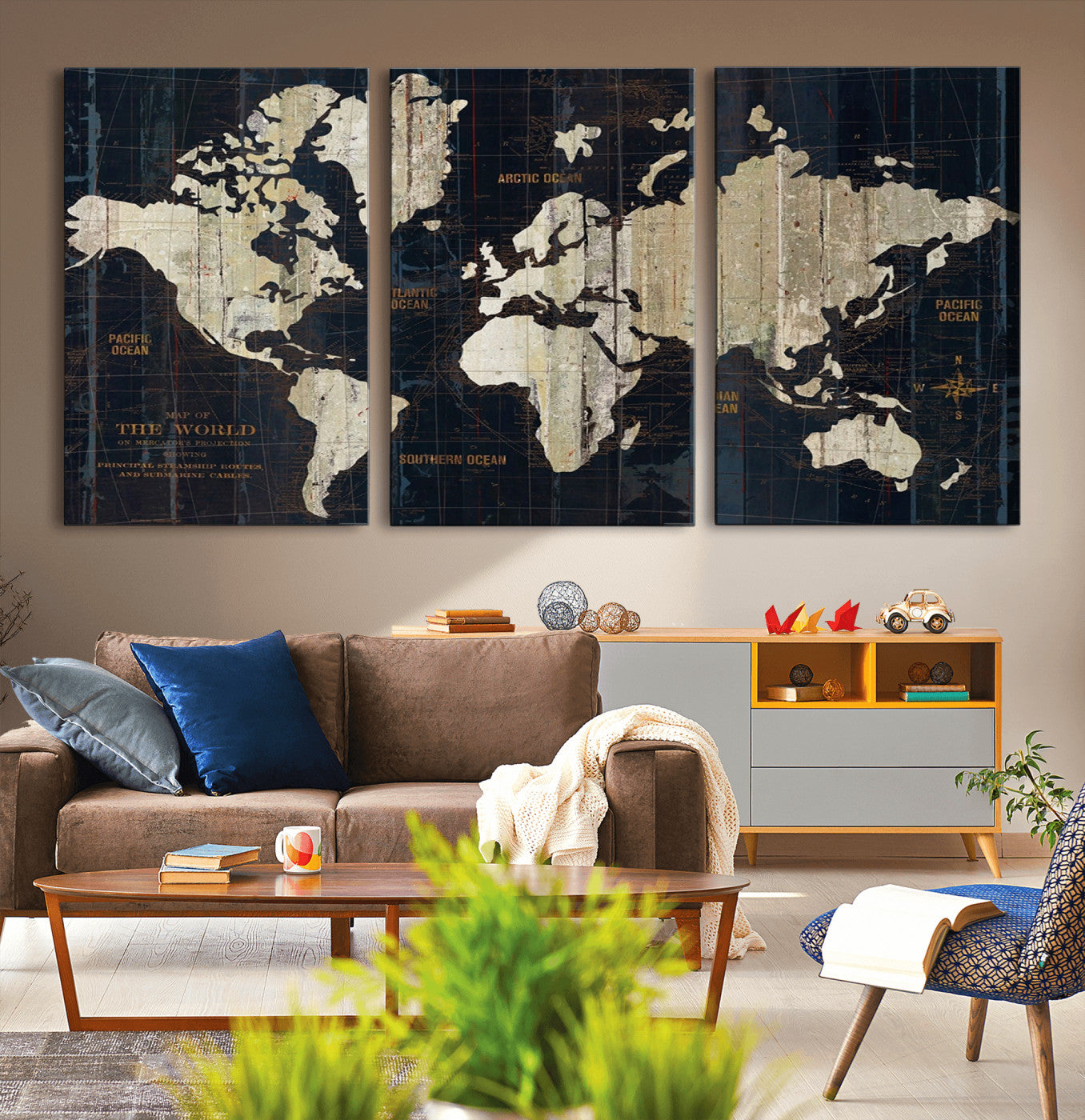 14651-MGV-CV-36X24-Push Pin World Map Canvas Print – Framed Wall Art for Couples to Track Their Travels – Anniversary Gift or Home Adventure Decor