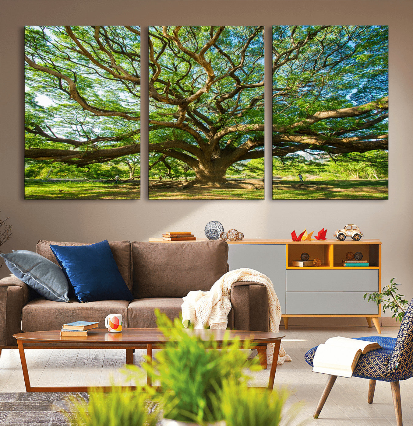 MGV-CV-60X30-3P - Angel Oak Tree Wall Art | Oak Canvas Print | Multi Panel Landscape Wall Art | Ready to Hang Wall Art