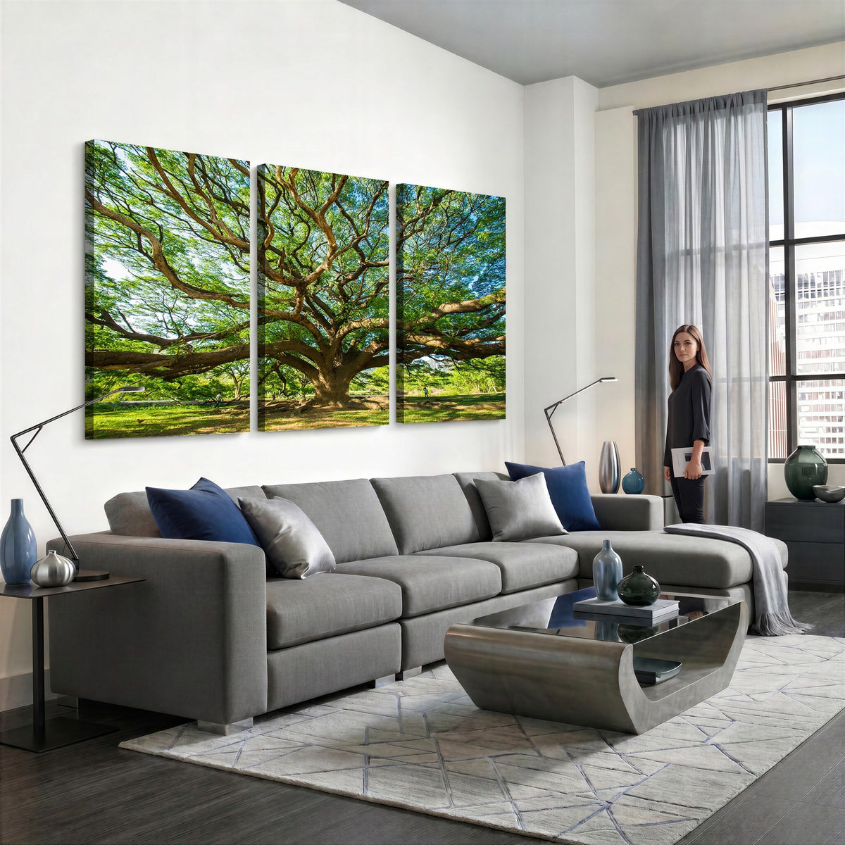 70569-MGV-CV-24X16 - Majestic Oak Tree Wall Art | Serene Nature Canvas Print with Spreading Branches