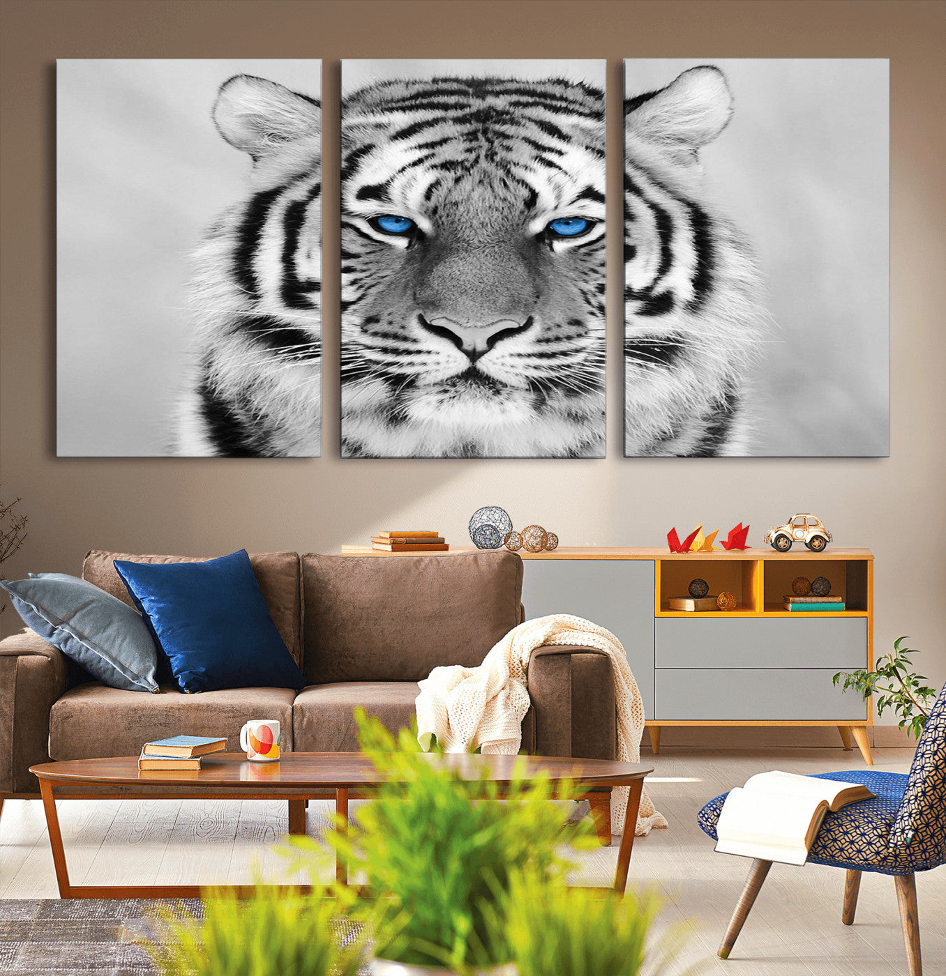 MGV-CV-60X30-3P - Black and White Tiger Wall Art Animal Canvas Print
