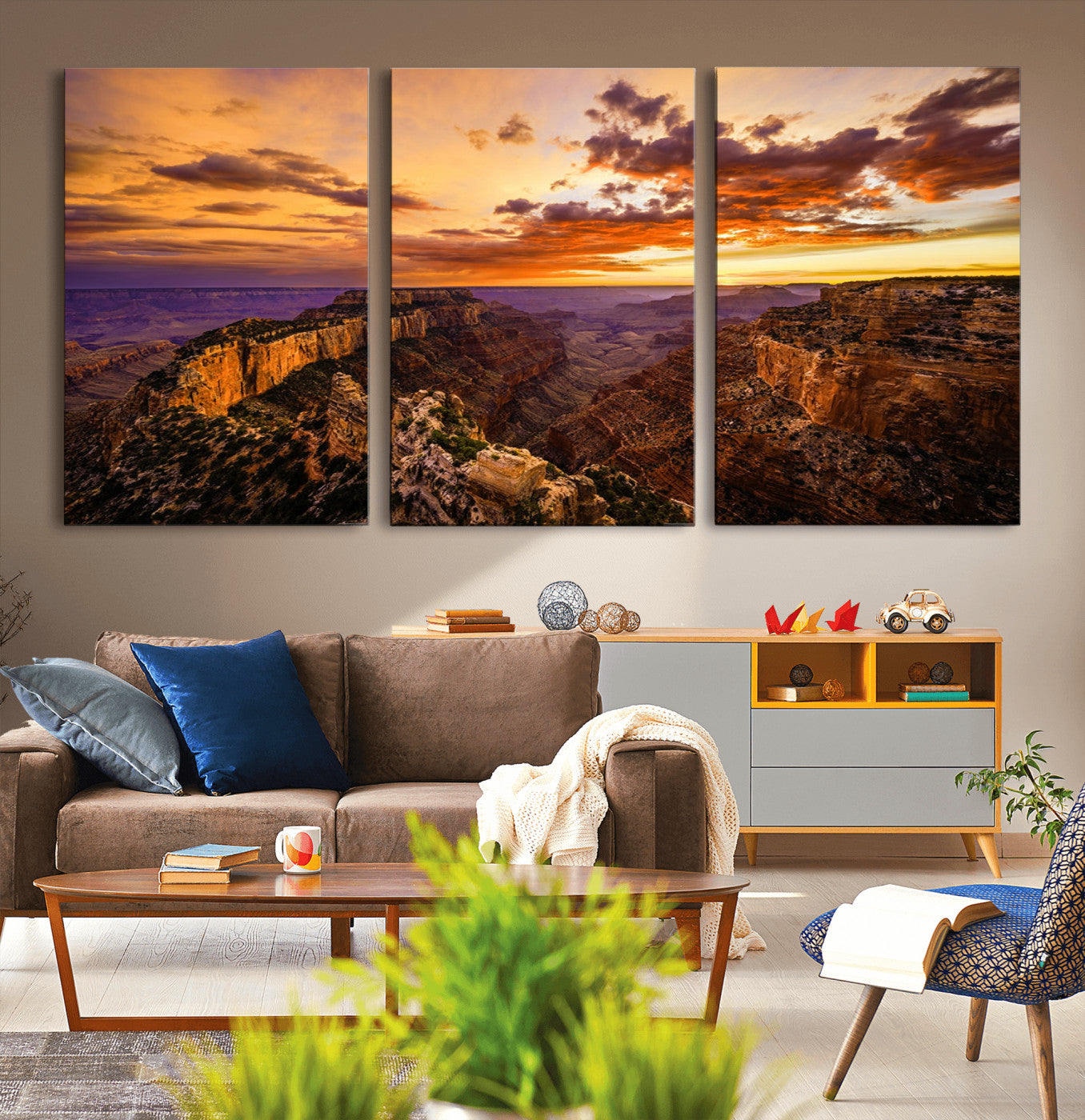 MGV-CV-60X30-3P - Mesmerizing Sunset from Grand Canyon Nal Park Wall Art, Grand Canyon Canvas Print