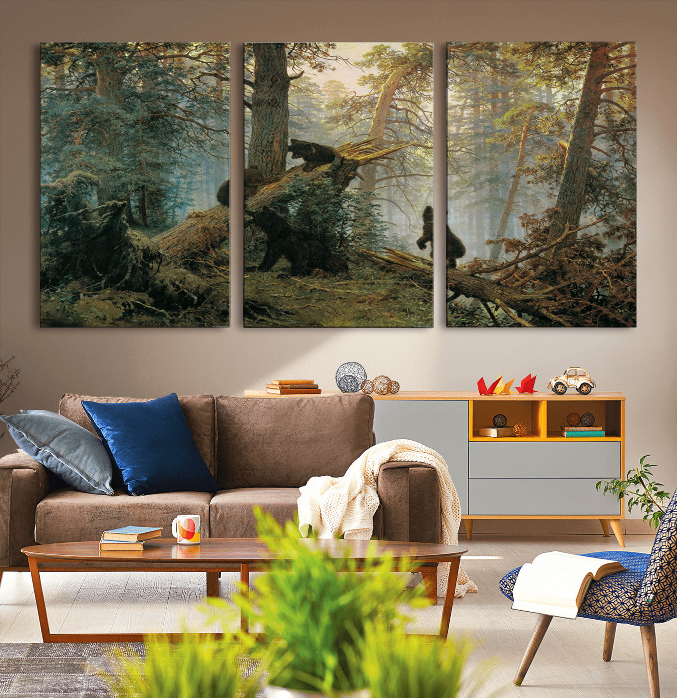 14144-MGV-CV-36X24-Baby Bears in Forest Wall Art Canvas Print