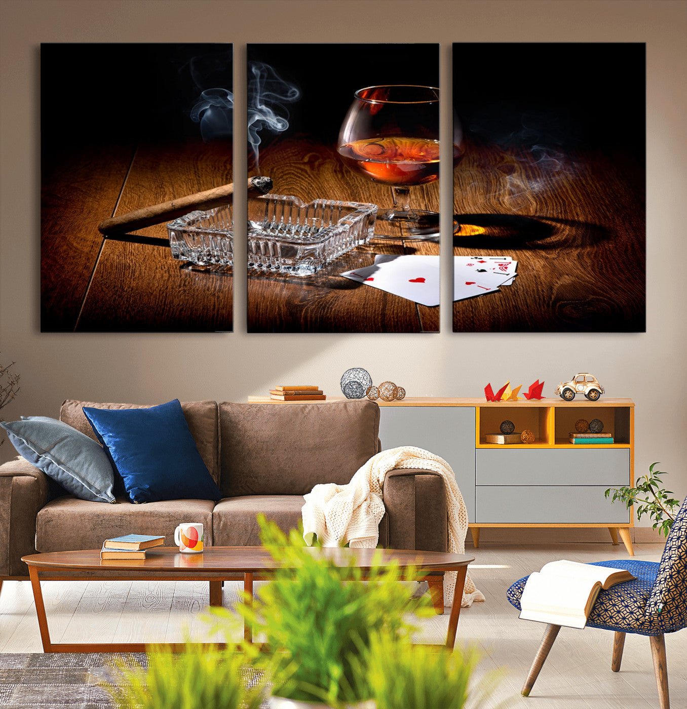 65720-MGV-CV-36X24-Whiskey Cigar Wall Art Canvas Print Kitchen Wall