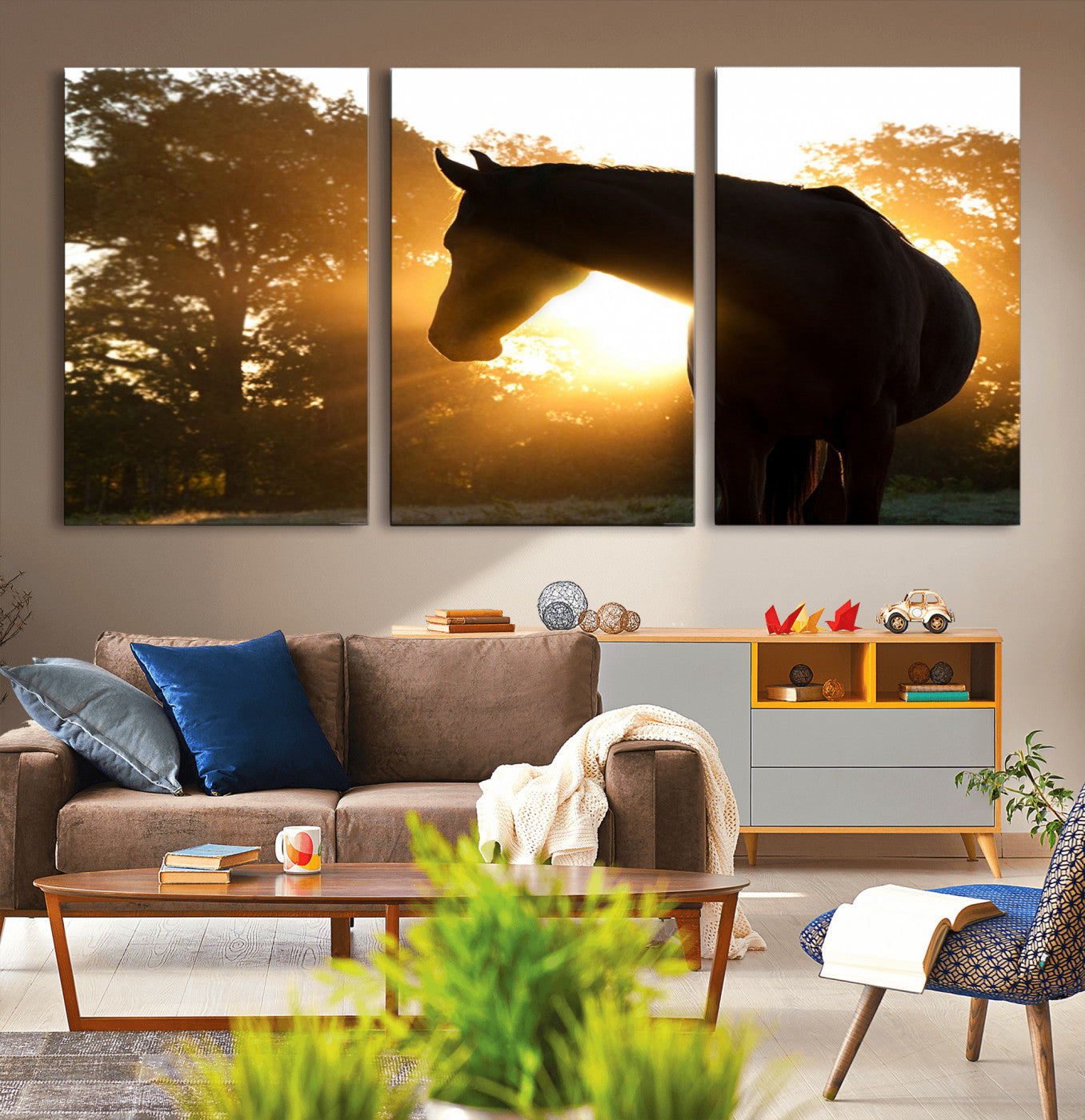 MGV-CV-60X30-3P - Horse at Sunset Wall Art Animal Canvas Print