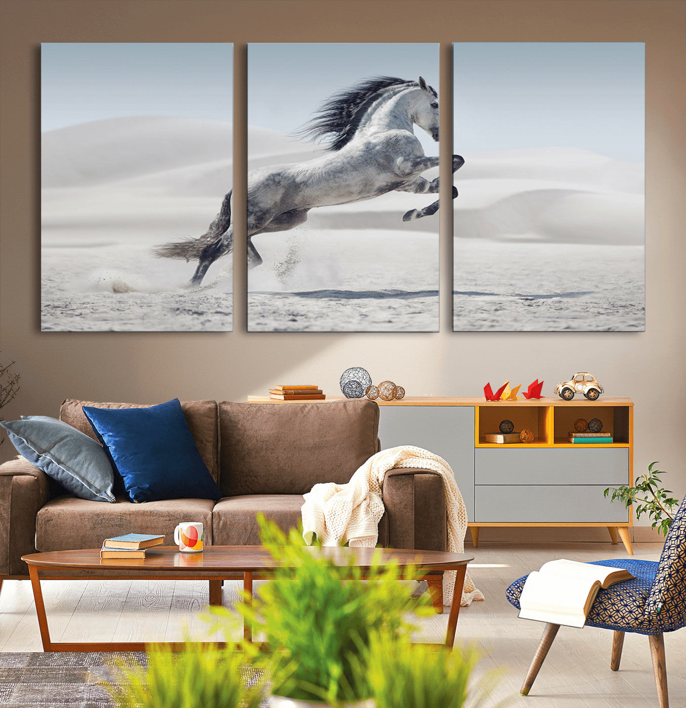 MGV-CV-60X30-3P - Prancing Horse on Dessert Large Wall Art Animal Canvas Print