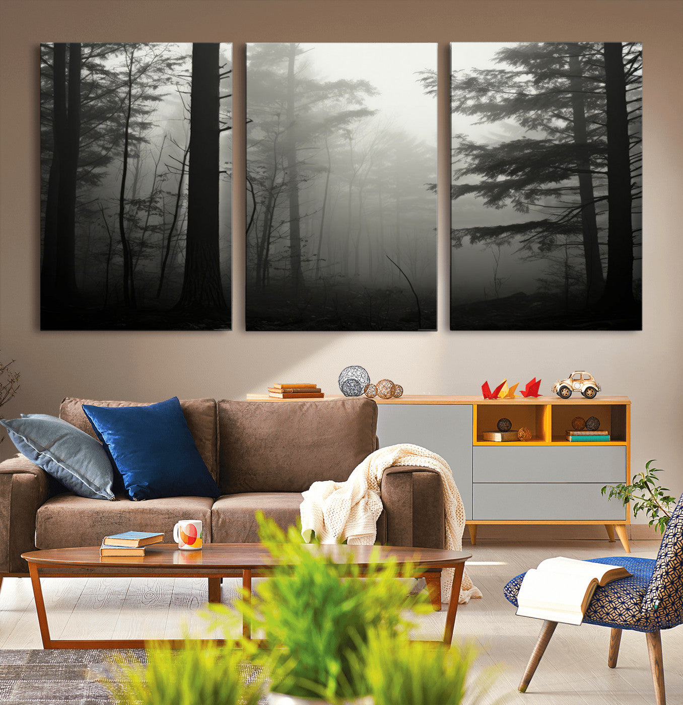63515-MGV-CV-36X24-Misty Forest Wall Art Premium Canvas Print a Foggy and Serene Atmosphere - Nature Wall Art