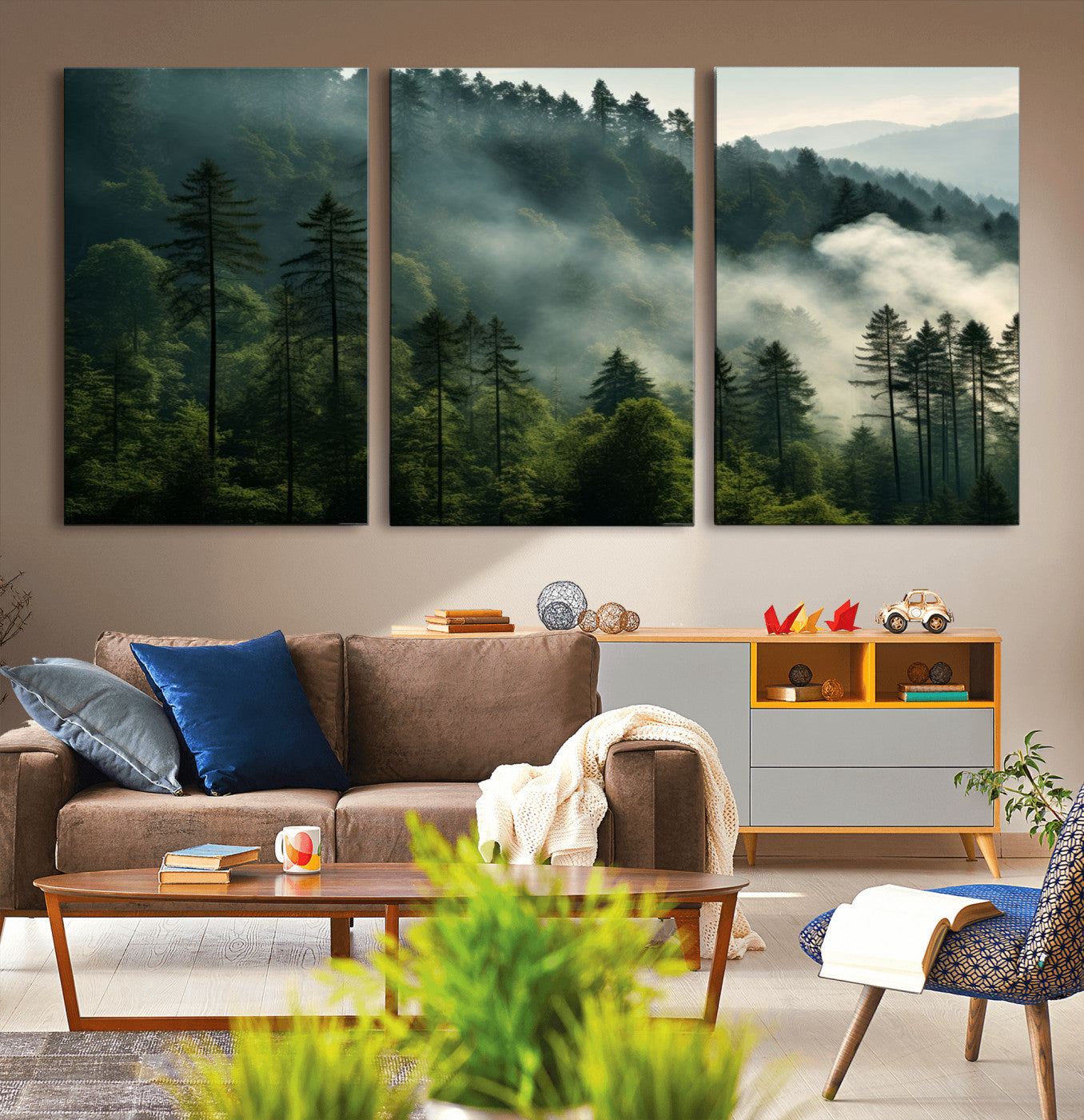 13518-MGV-CV-36X24-Misty Forest Wall Art Premium Canvas Print a Foggy and Serene Atmosphere