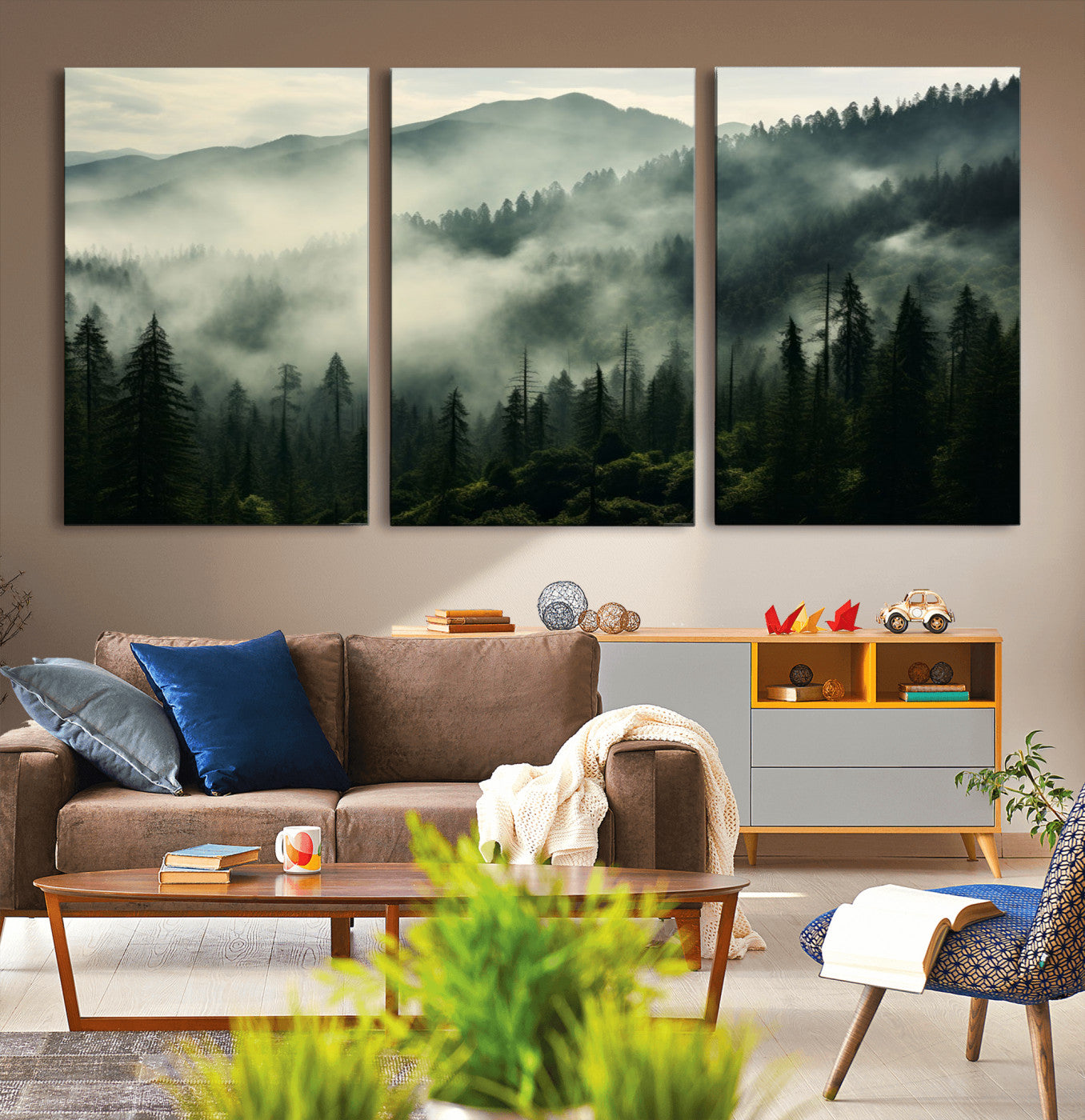 25295-MGV-CV-36X24-Captivating Misty Forest Wall Art Premium Canvas Print a Foggy and Serene Atmosphere