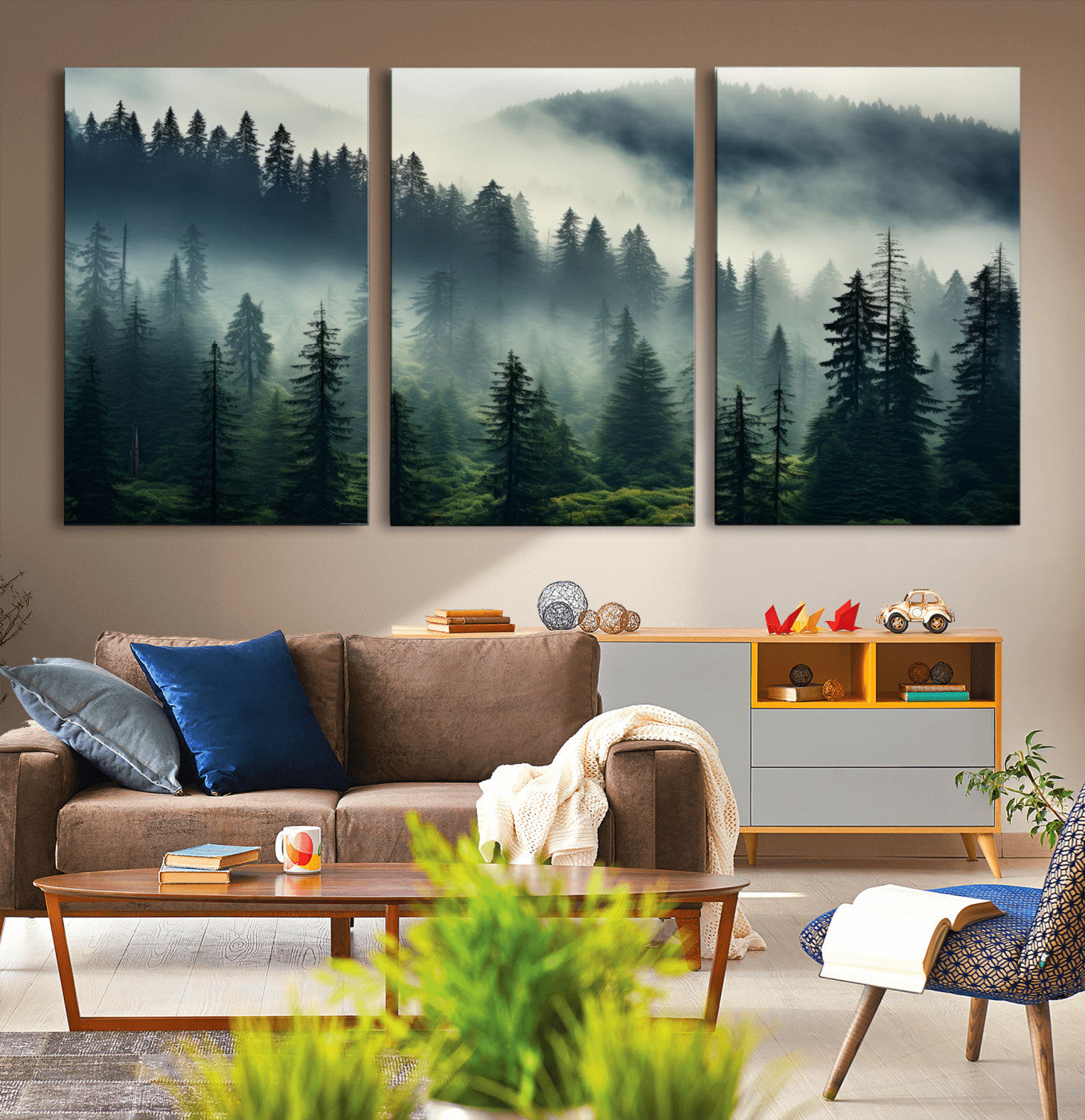 48606-MGV-CV-36X24-Captivating Misty Forest Wall Art Premium Canvas Print a Foggy and Serene Atmosphere