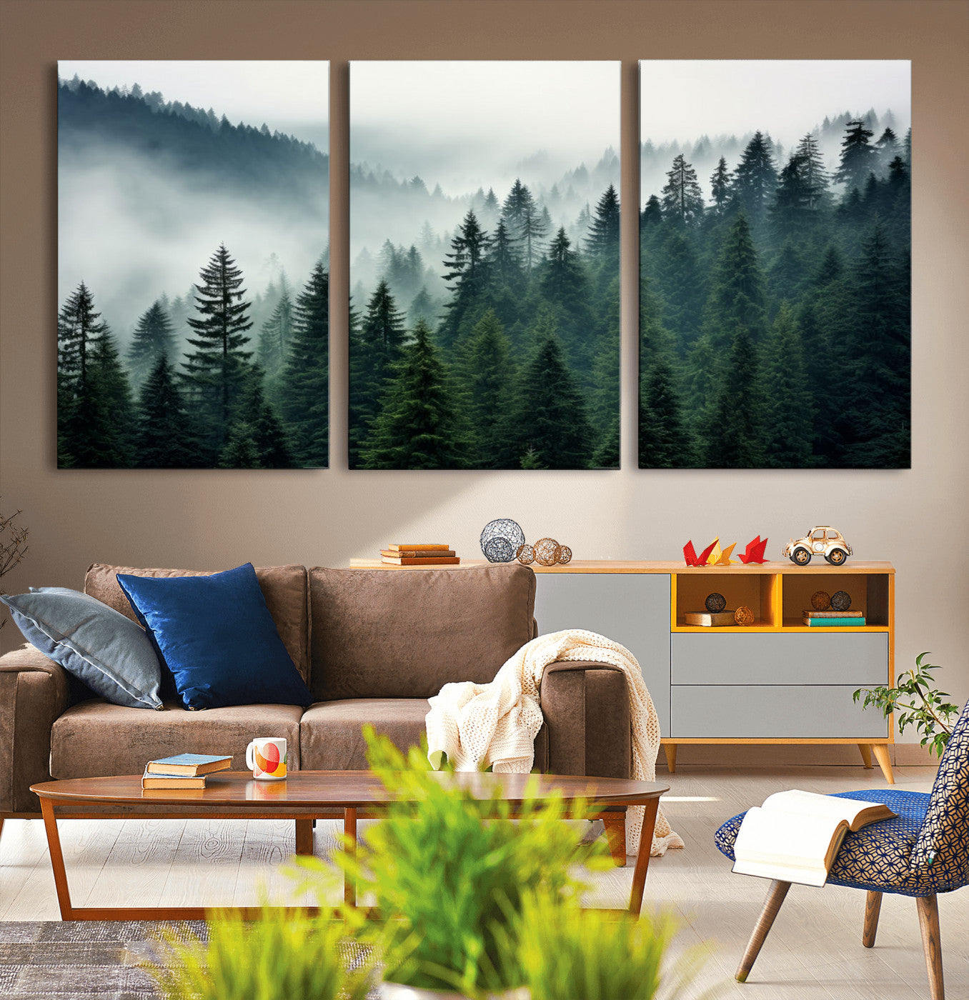 MGV-CV-60X30-3P - Captivating Misty Forest Wall Art Premium Canvas Print, Foggy and Serene Atmosphere Canvas Print