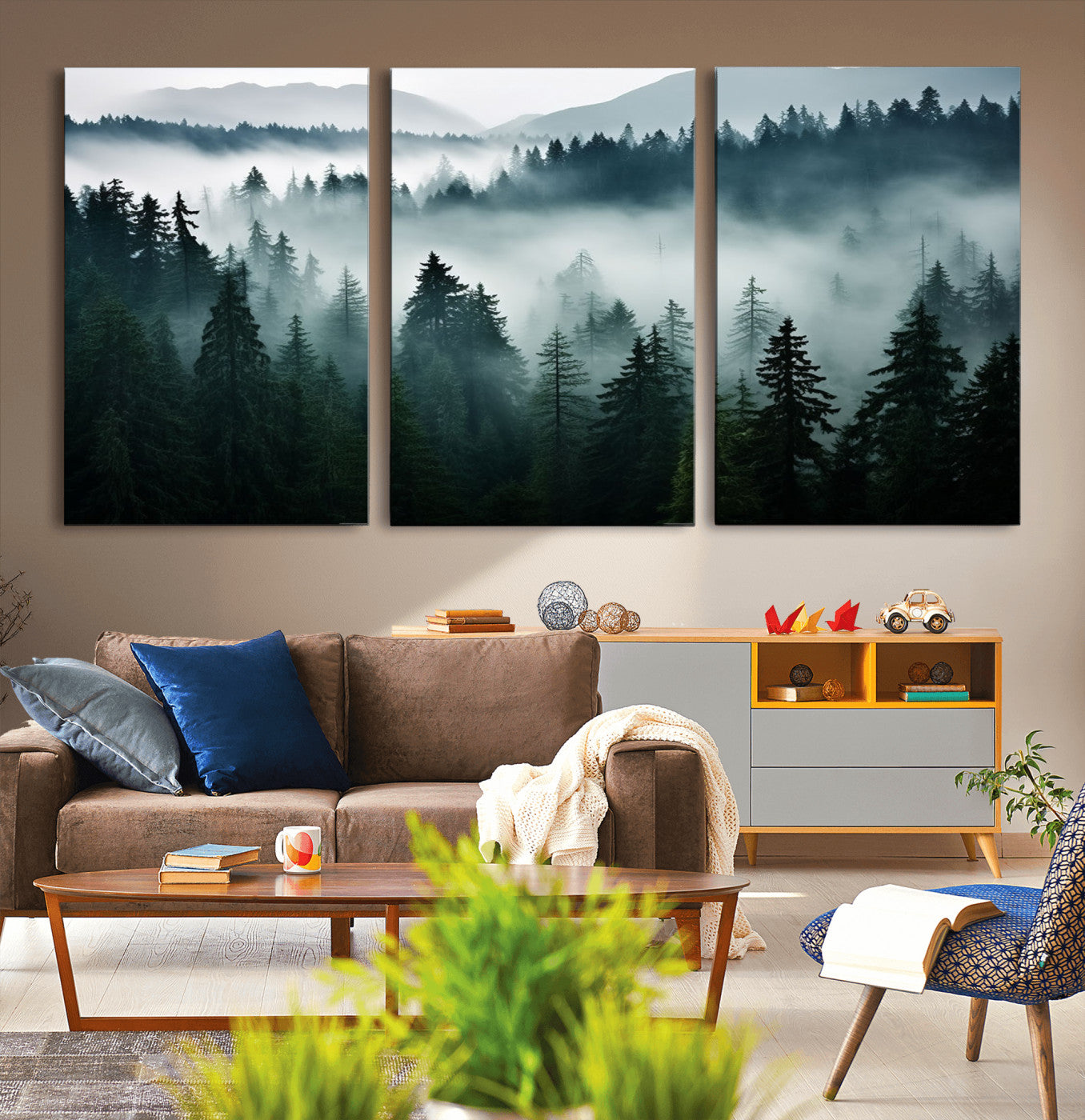90079-MGV-CV-36X24-Captivating Misty Forest Wall Art Canvas, Premium Canvas Print a Foggy and Serene Atmosphere