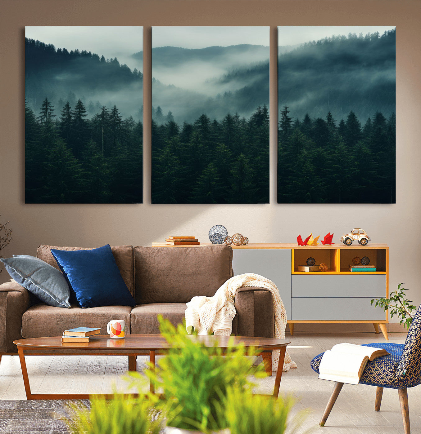 95647-MGV-CV-36X24-Captivating Misty Forest Wall Art Premium Canvas Print, Foggy and Serene Atmosphere Wall Art Canvas