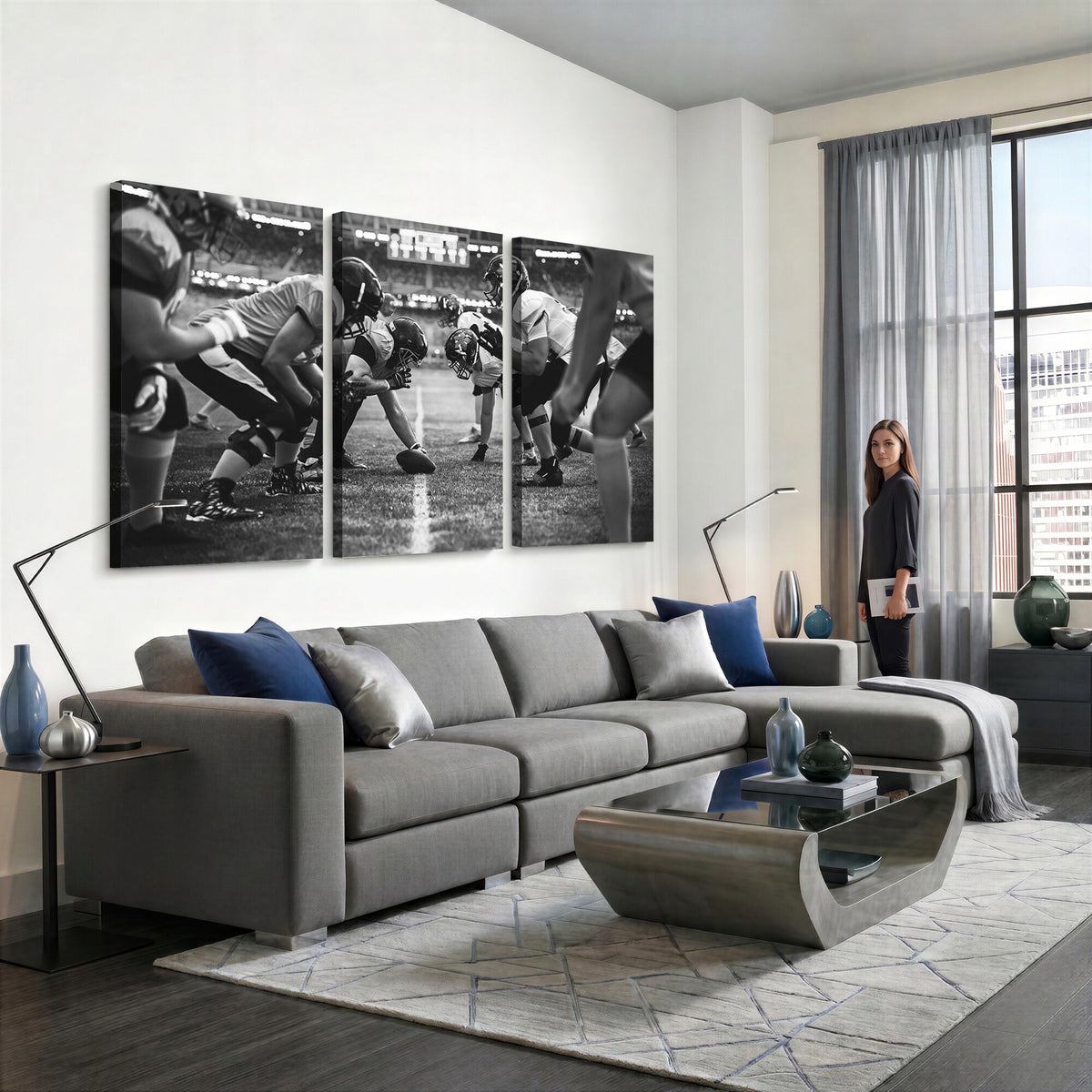 13273-MGV-CV-36X24 - American Football Wall Art Canvas Print Framed Stadium Sport