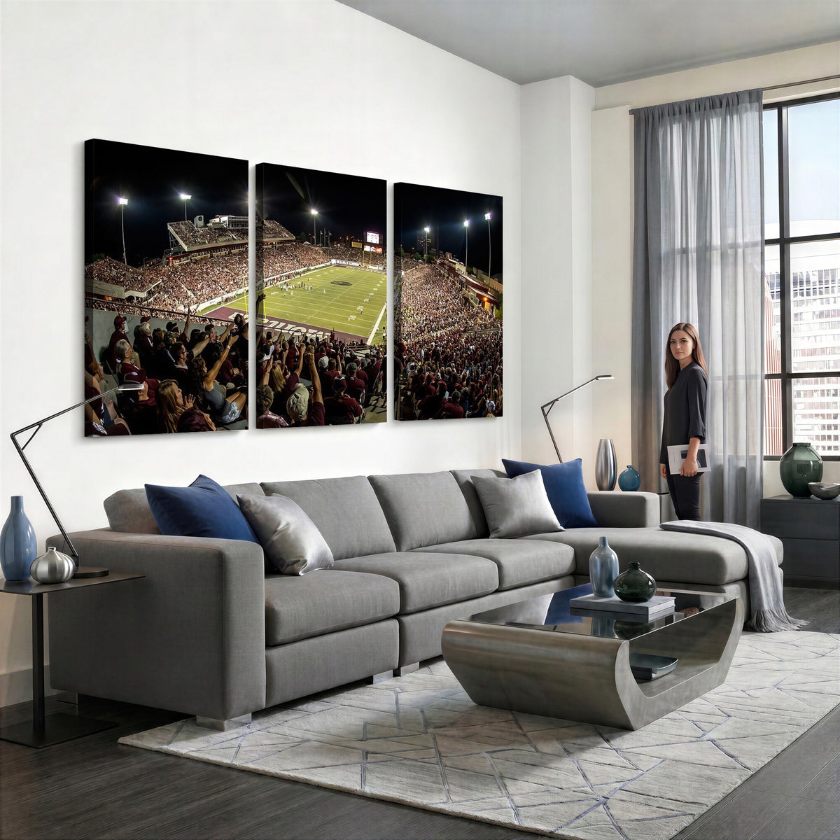 94126-MGV-CV-36X24 - Washington-Grizzly Stadium Canvas Wall Art | Exciting Game Night Atmosphere in Panoramic View