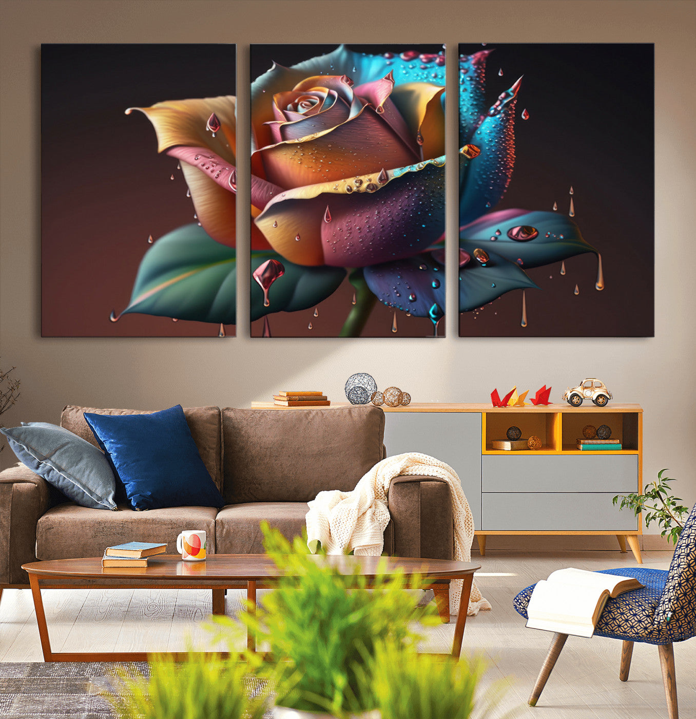 MGV-CV-60X30-3P - Abstract Rose Wall Art Canvas Print