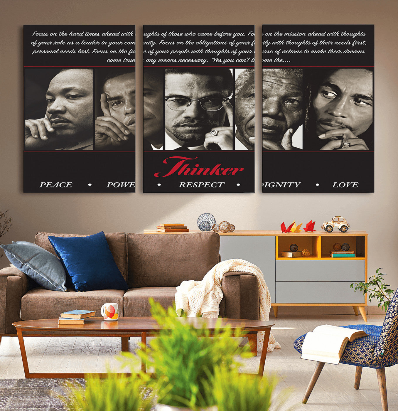 MGV-CV-60X30-3P - Thinkers of Wall Art Canvas Print - Inspirational Wall Art Featuring Icons of Peace, Power, and