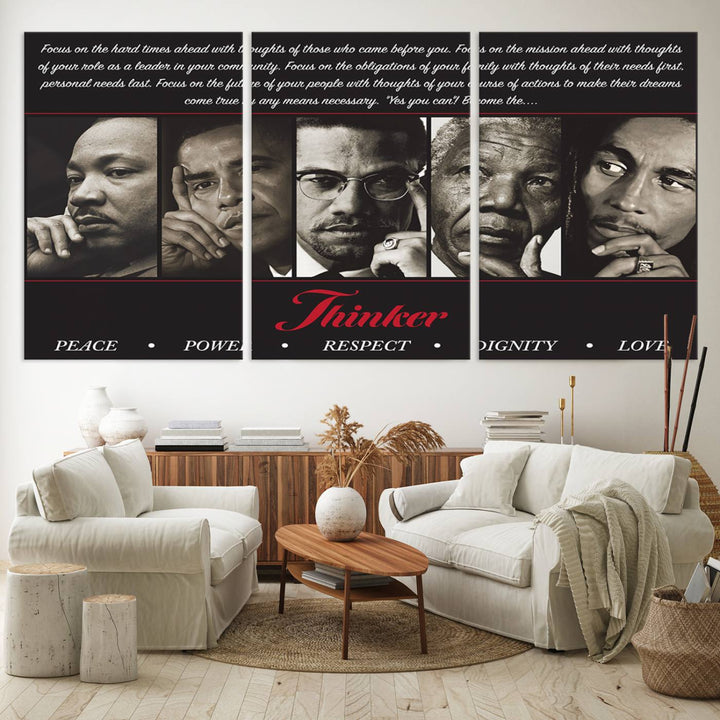 The Thinkers of Wall Art Canvas Print features icons of peace, power, and respect; it is framed and ready to hang.