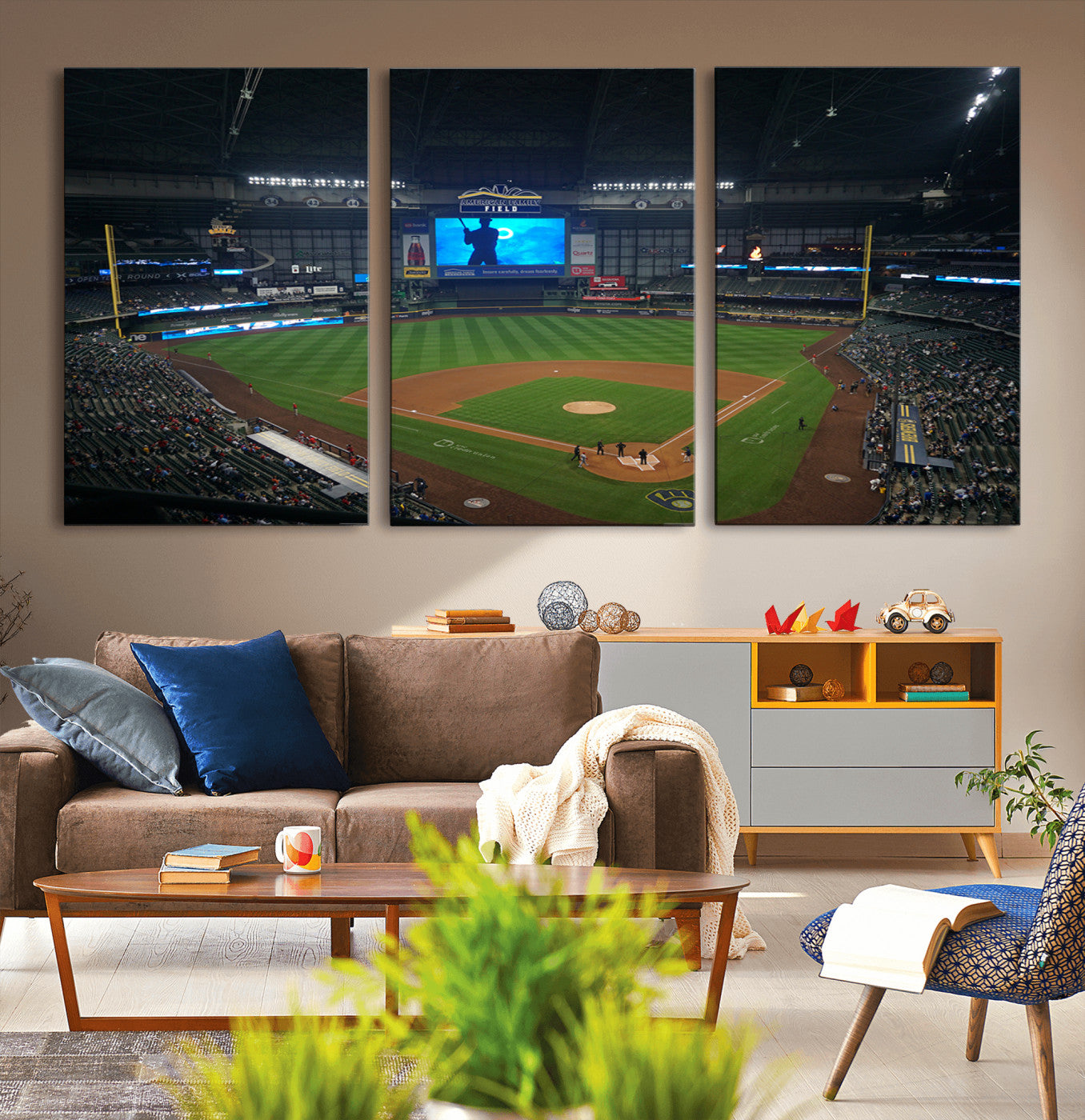 86084-MGV-CV-36X24-Milwaukee Brewers Baseball Art Print - American Family Field Stadium Wall Art Canvas Print