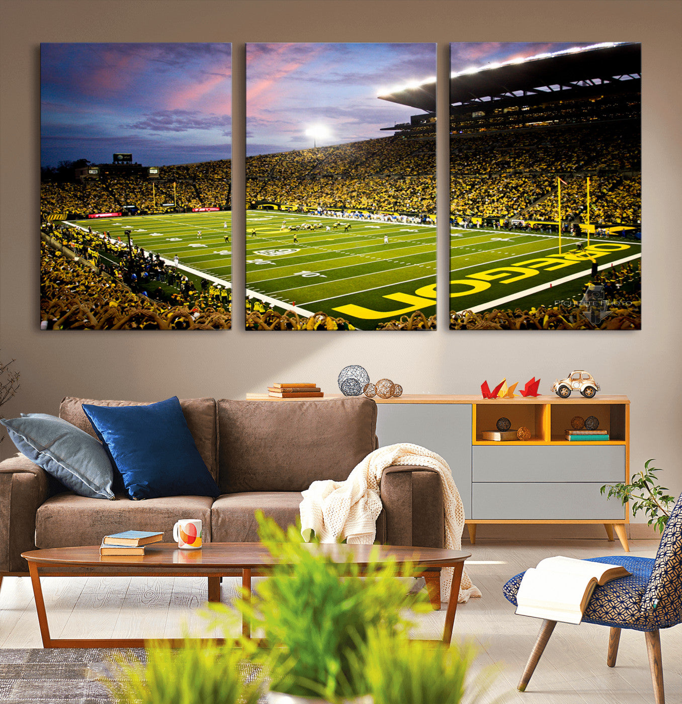 MGV-CV-60X30-3P - University of Oregon Ducks Football Team Print - Eugene Autzen Stadium Wall Art Canvas Print