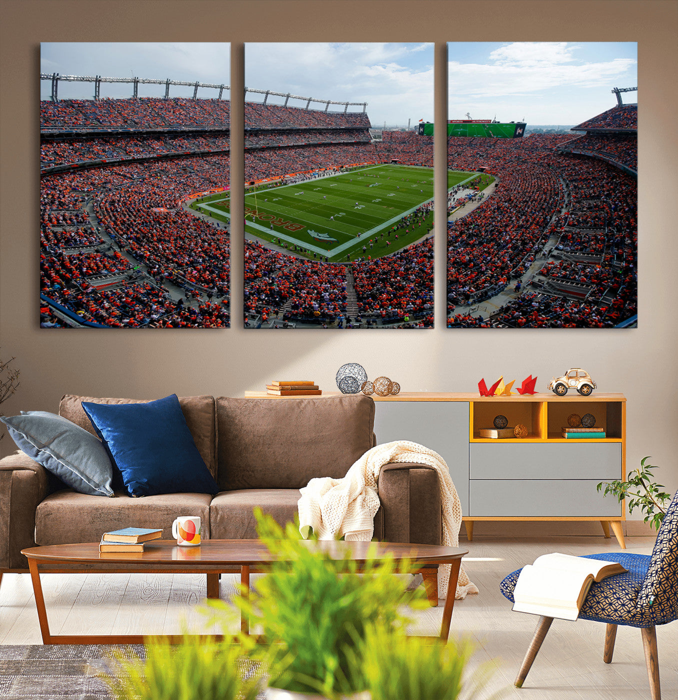 MGV-CV-60X30-3P - Denver Broncos Football Team Print - Empower Field Mile High Stadium Wall Art Canvas Print