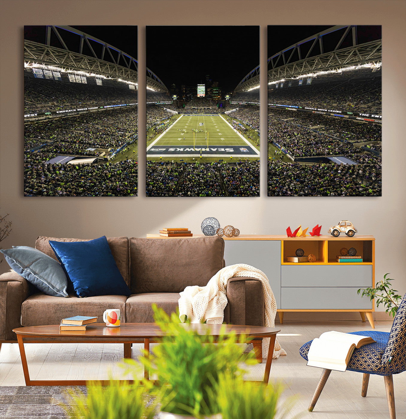 MGV-CV-60X30-3P - Seattle Seahawks Football Team Print Wall Art - Seattle Century Link Field Stadium Wall Art Canvas