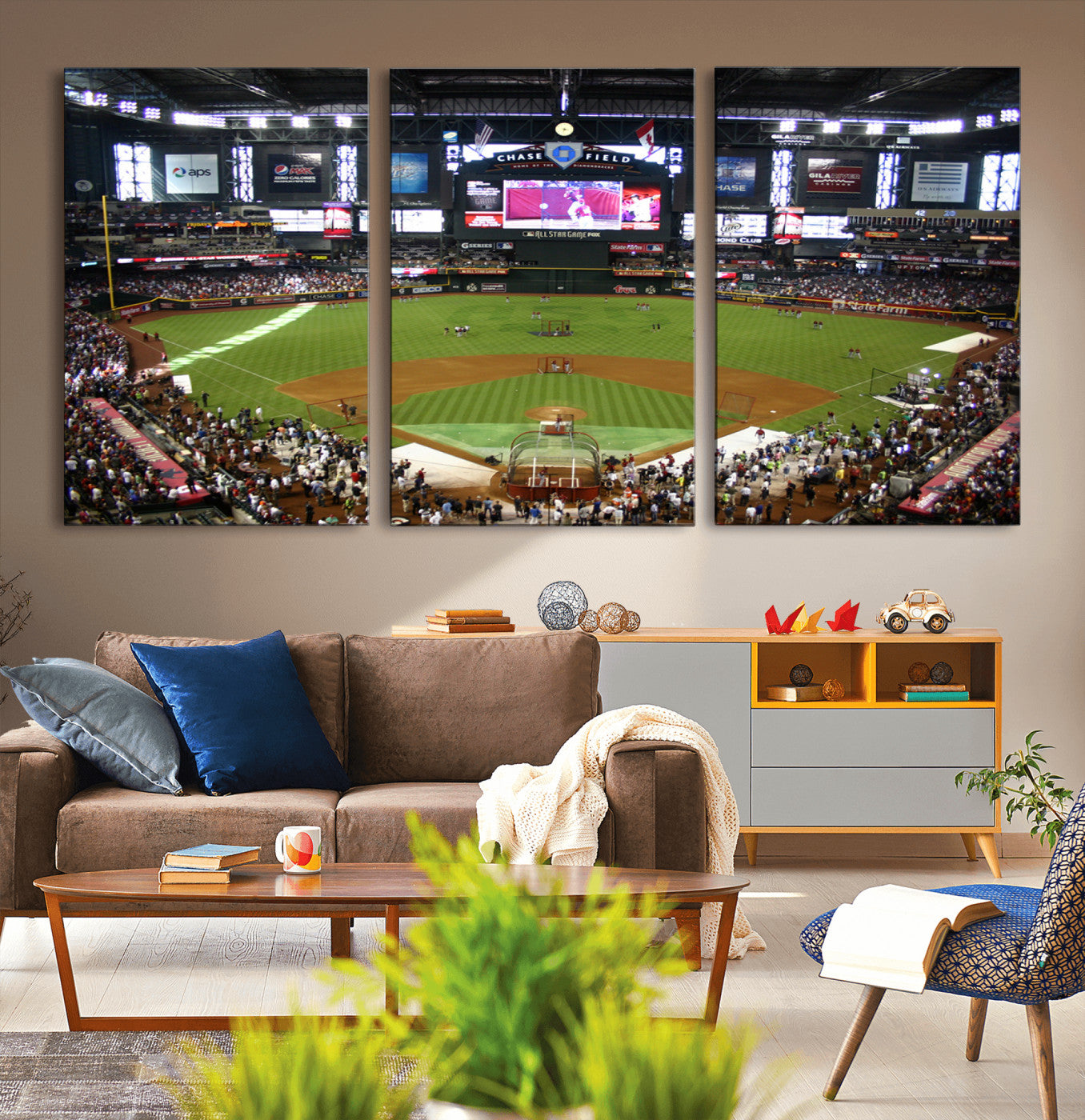 MGV-CV-60X30-3P - Arizona Diamondbacks Baseball Team Print - Phoenix Chase Field Baseball Stadium Wall Art Canvas