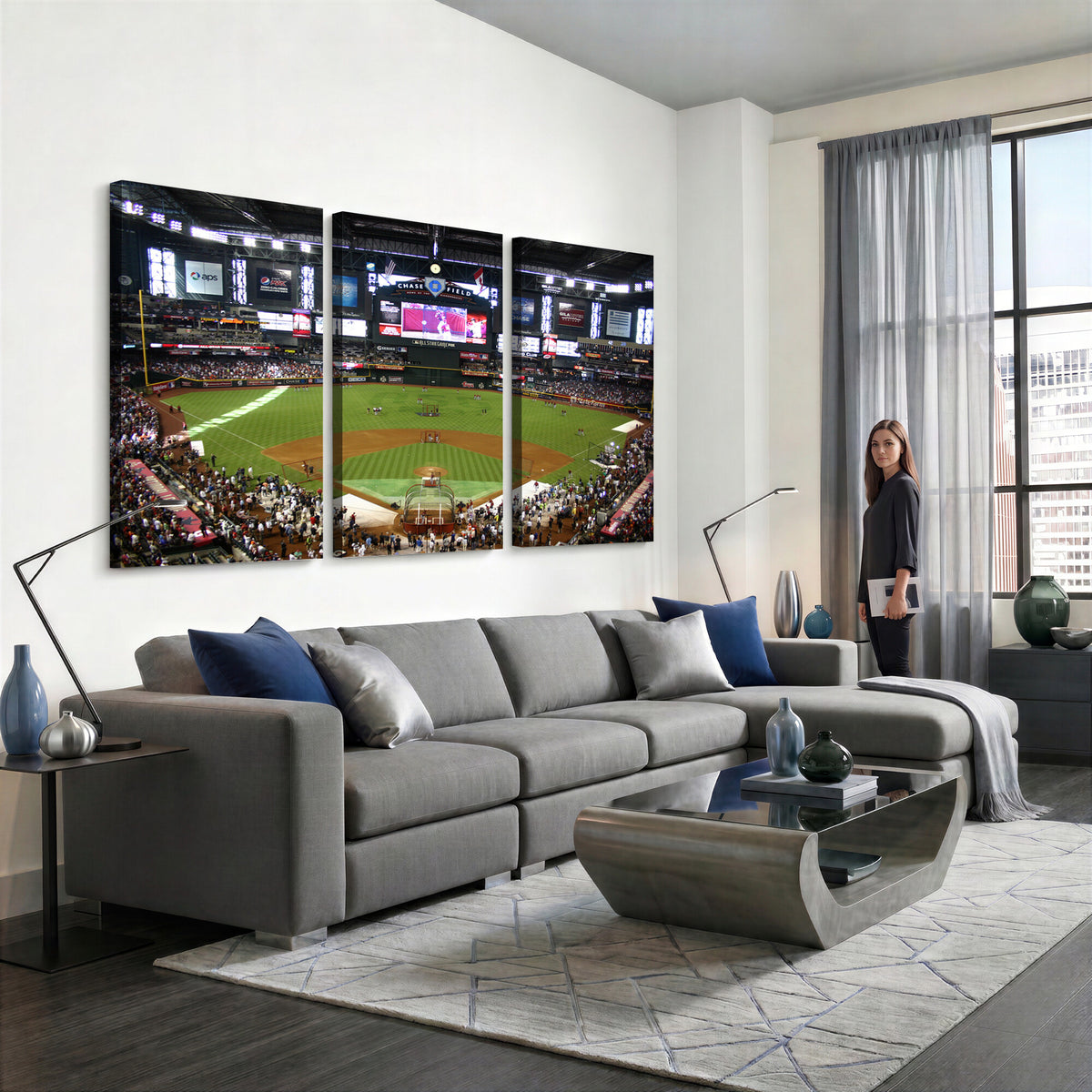 91630-MGV-CV-36X24 - Arizona Diamondbacks Baseball Team Print, Phoenix Chase Field Baseball Stadium Wall Art