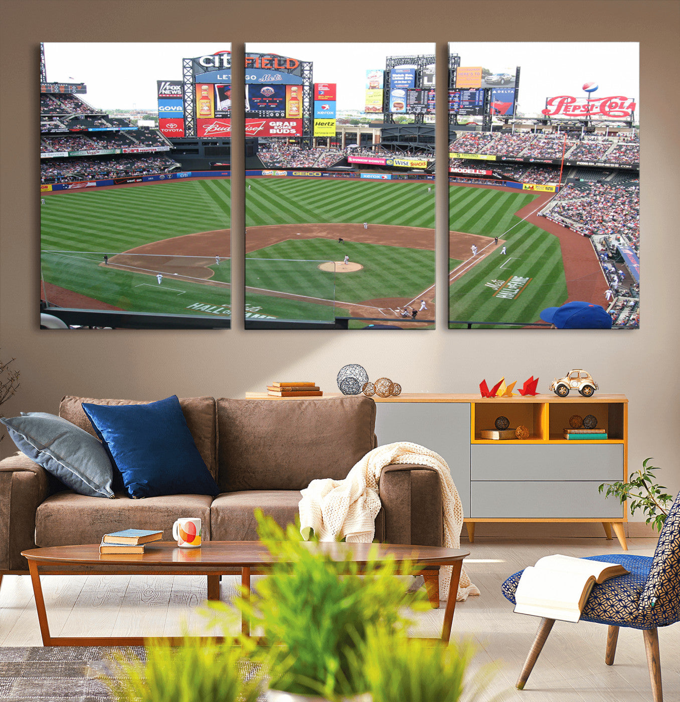MGV-CV-60X30-3P - New York Mets Baseball Team Print - Citi Field Baseball Stadium Wall Art Canvas Print