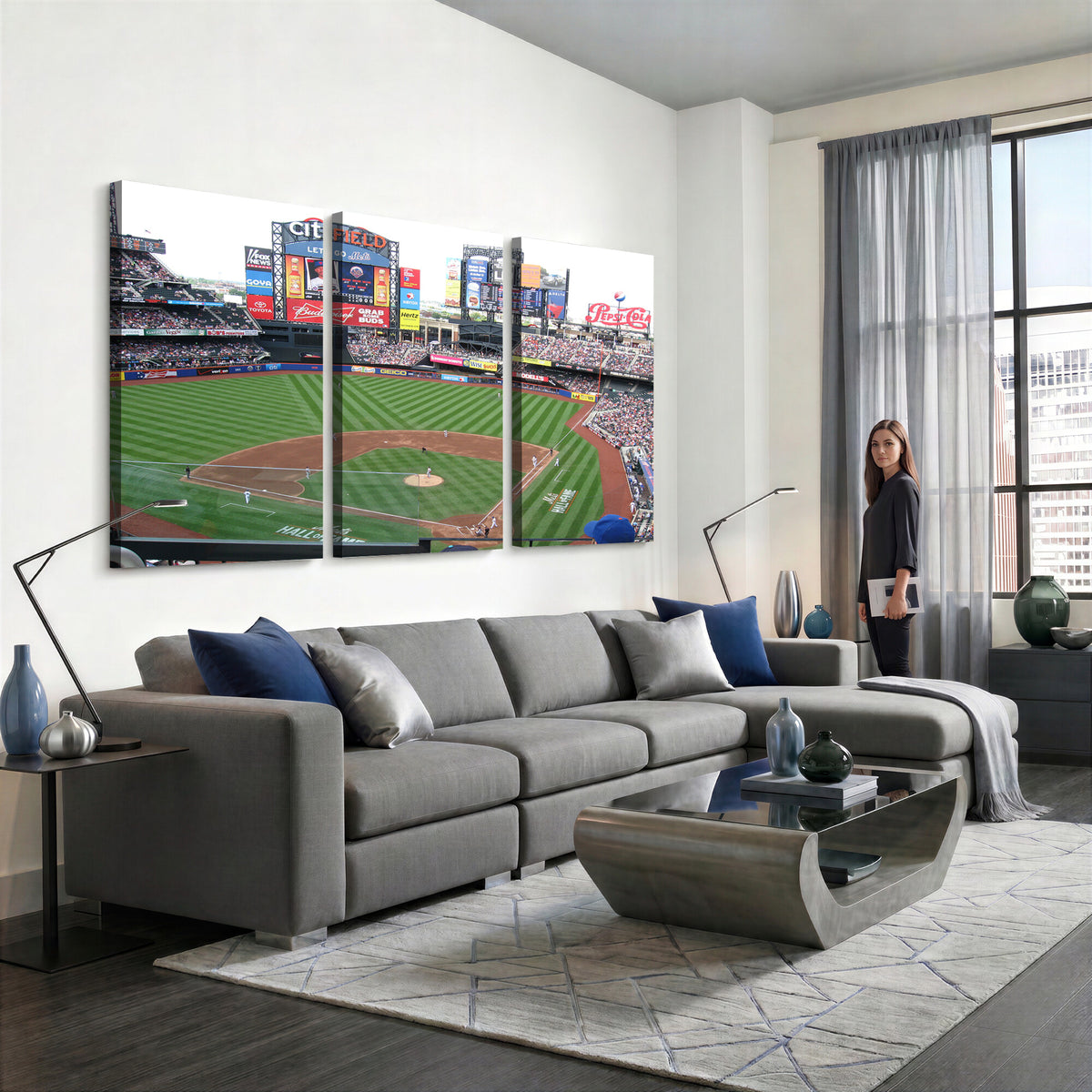 64829-MGV-CV-36X24 - New York Mets Baseball Team Print, Citi Field Baseball Stadium Wall Art
