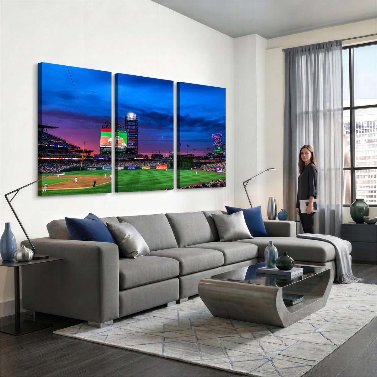20427-MGV-CV-36X24 - Philadelphia Phillies Baseball Team Print, Citizens Bank Park, Extra Large Game Room Wall Decor