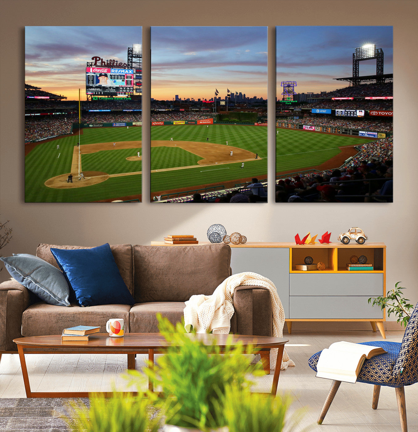 MGV-CV-60X30-3P - Citizens Bank Park Philadelphia Phillies Wall Art Canvas | 3-Panel Canvas Print of Phillies Stadium