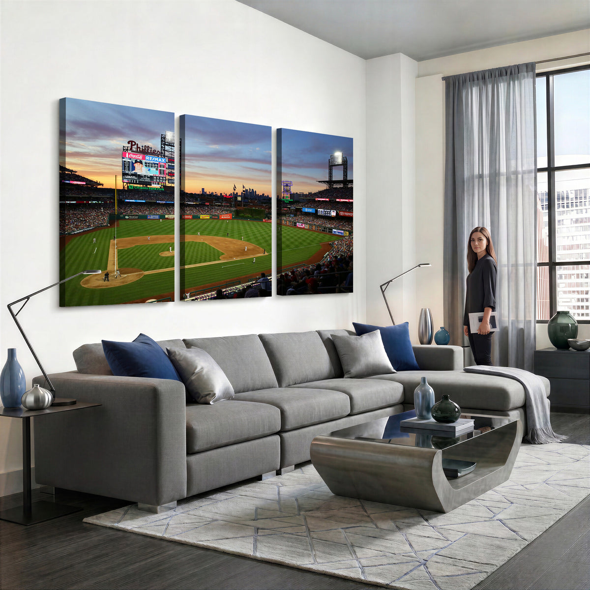 13778-MGV-CV-36X24 - Citizens Bank Park Philadelphia Phillies Wall Art Canvas | 3-Panel Canvas Print of Phillies Stadium