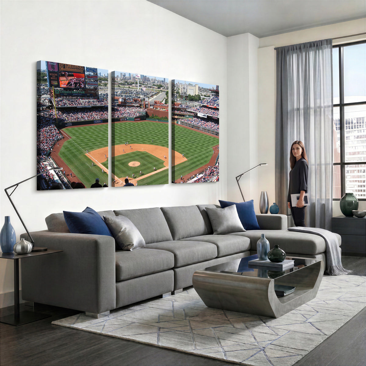 85755-MGV-CV-36X24 - Philadelphia Phillies Baseball Team Print - Philadelphia Citizens Bank Park Stadium Wall Art Canvas